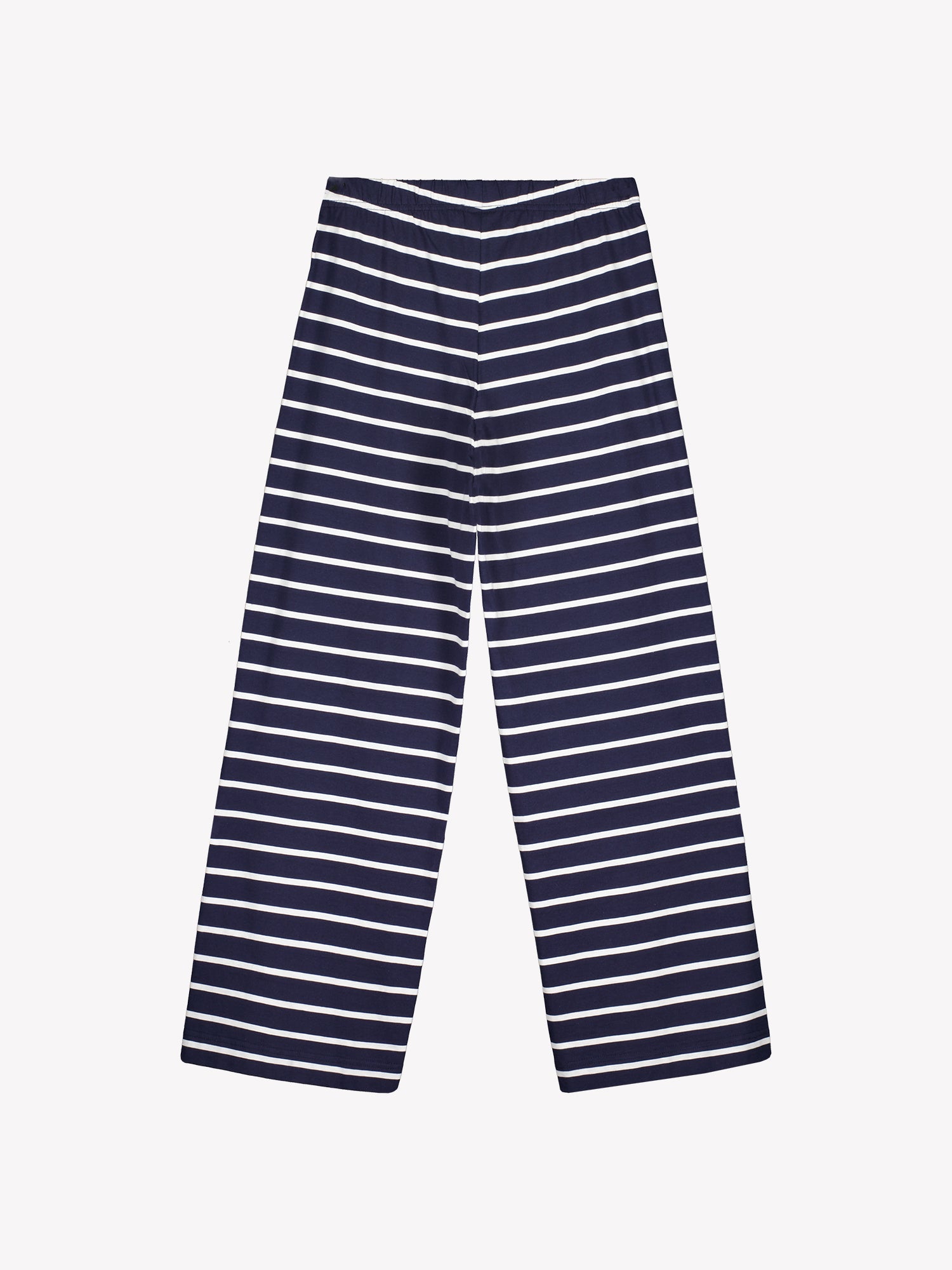 The blue and white stripe pants from the back in a product picture.
