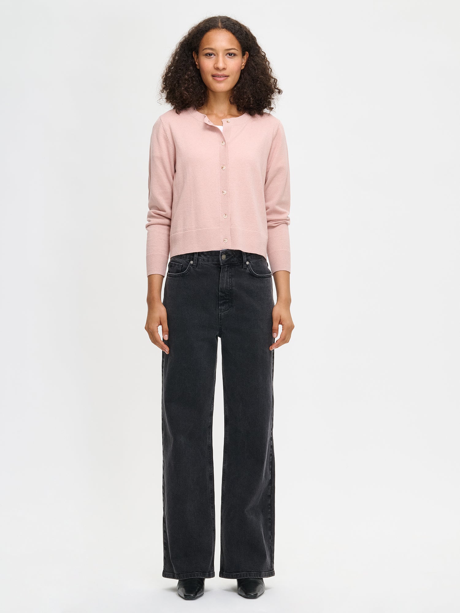 Nanso women's pink Villis long-sleeved knit cardigan, front