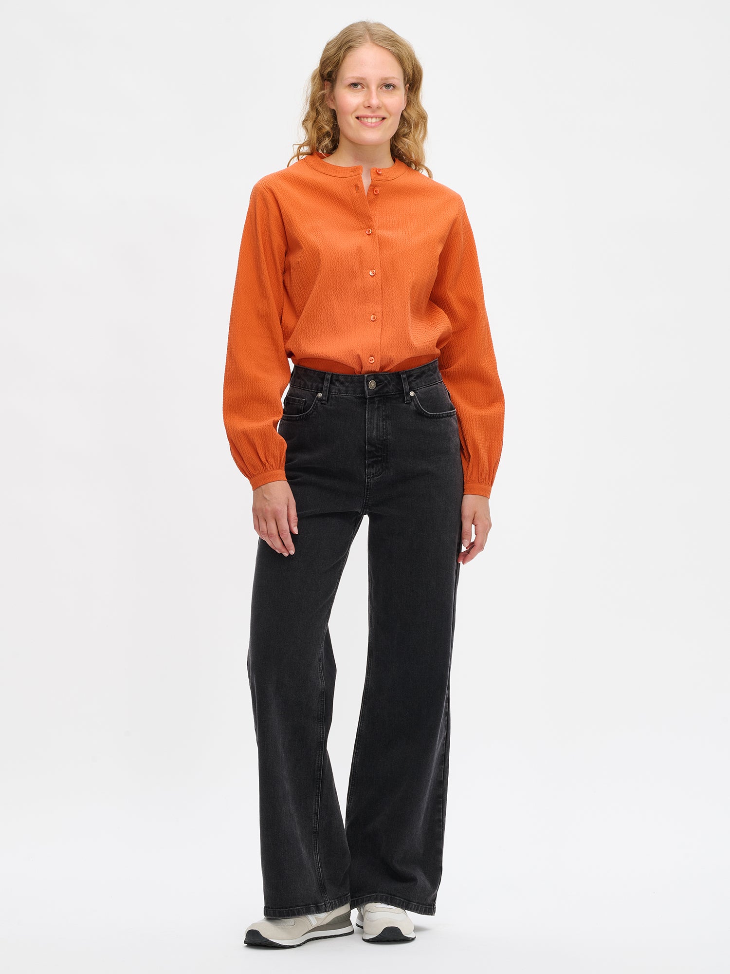 Nanso women's Bianca button-up shirt in orange , front