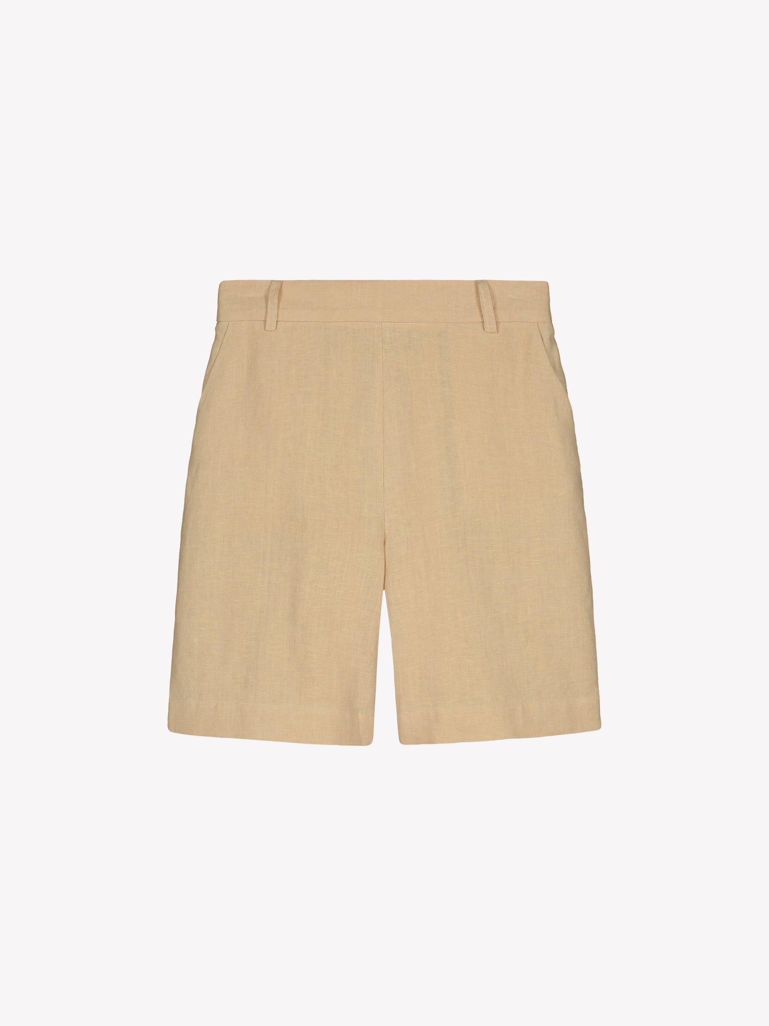 Nanso's classic beige Liine linen shorts for women in a product picture