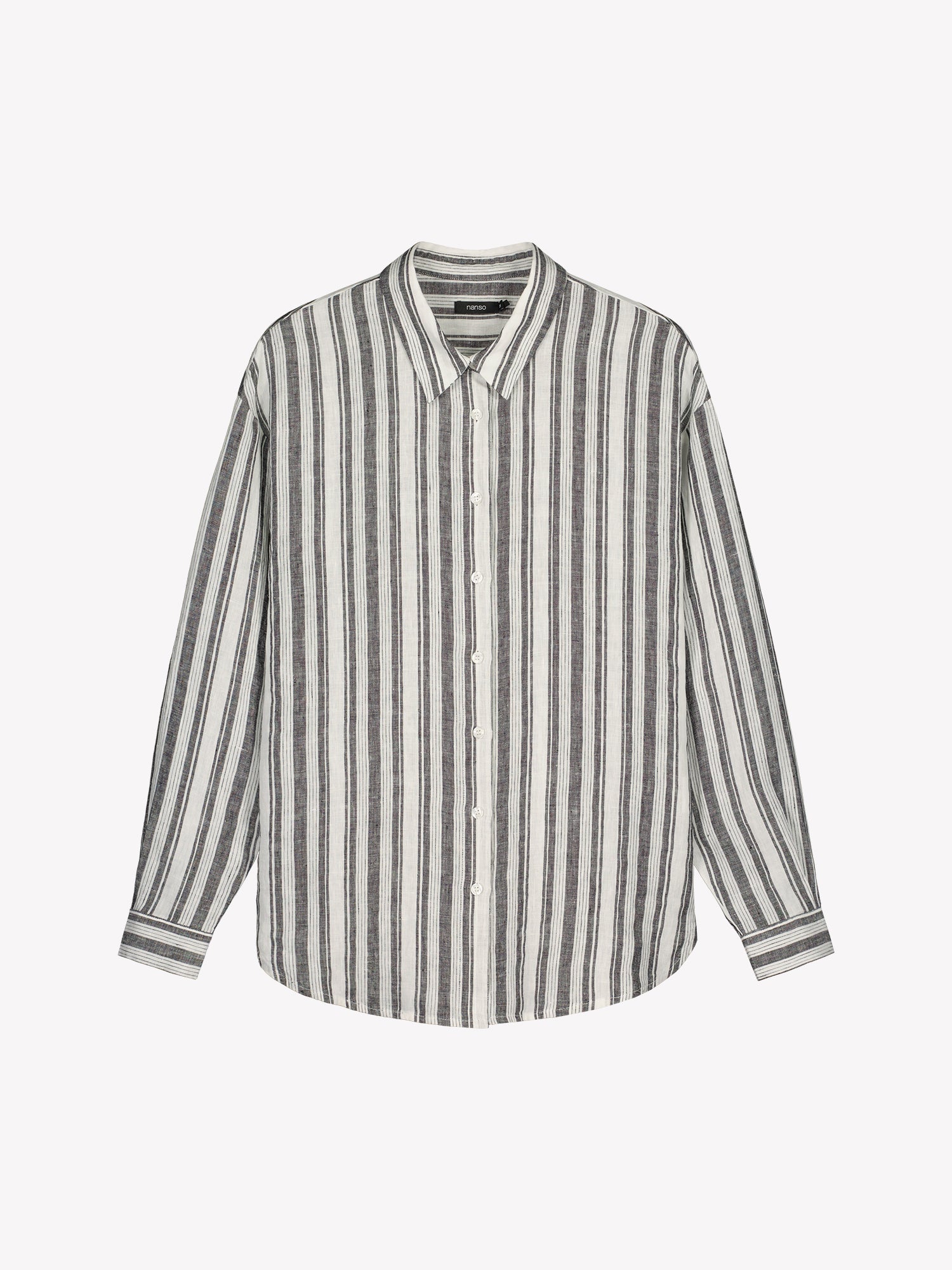 Nanso women's striped black and white Regatta linen shirt in a product picture