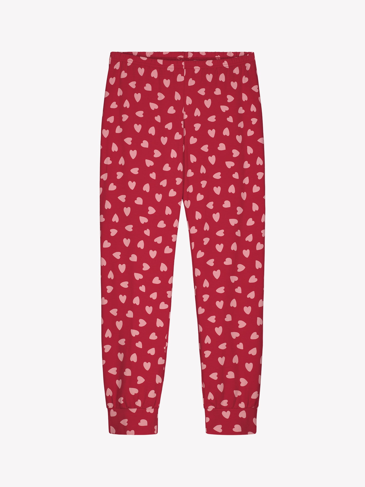 Nanso women's Amor red pyjamas with a joyful patterned design, round neckline and long sleeves, product picture of the pants.