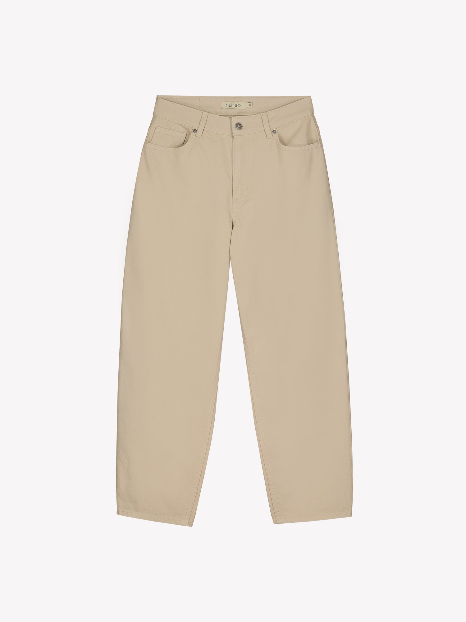 Nanso women's relaxed barrel leg Rento jeans in beige with an effortlessly comfortable fit, in a product picture