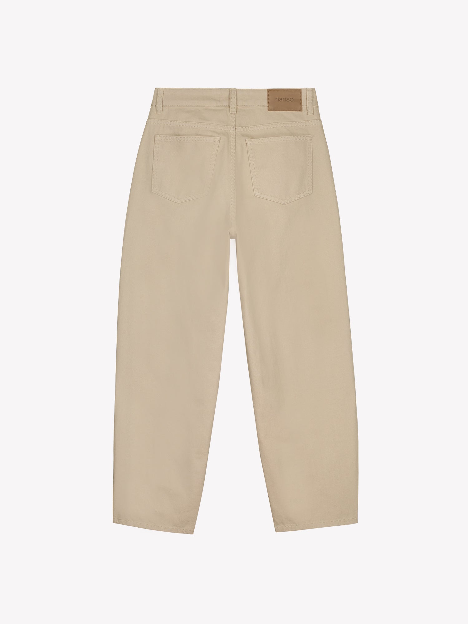 Nanso women's relaxed barrel leg Rento jeans in beige with an effortlessly comfortable fit, in a product picture from the backside