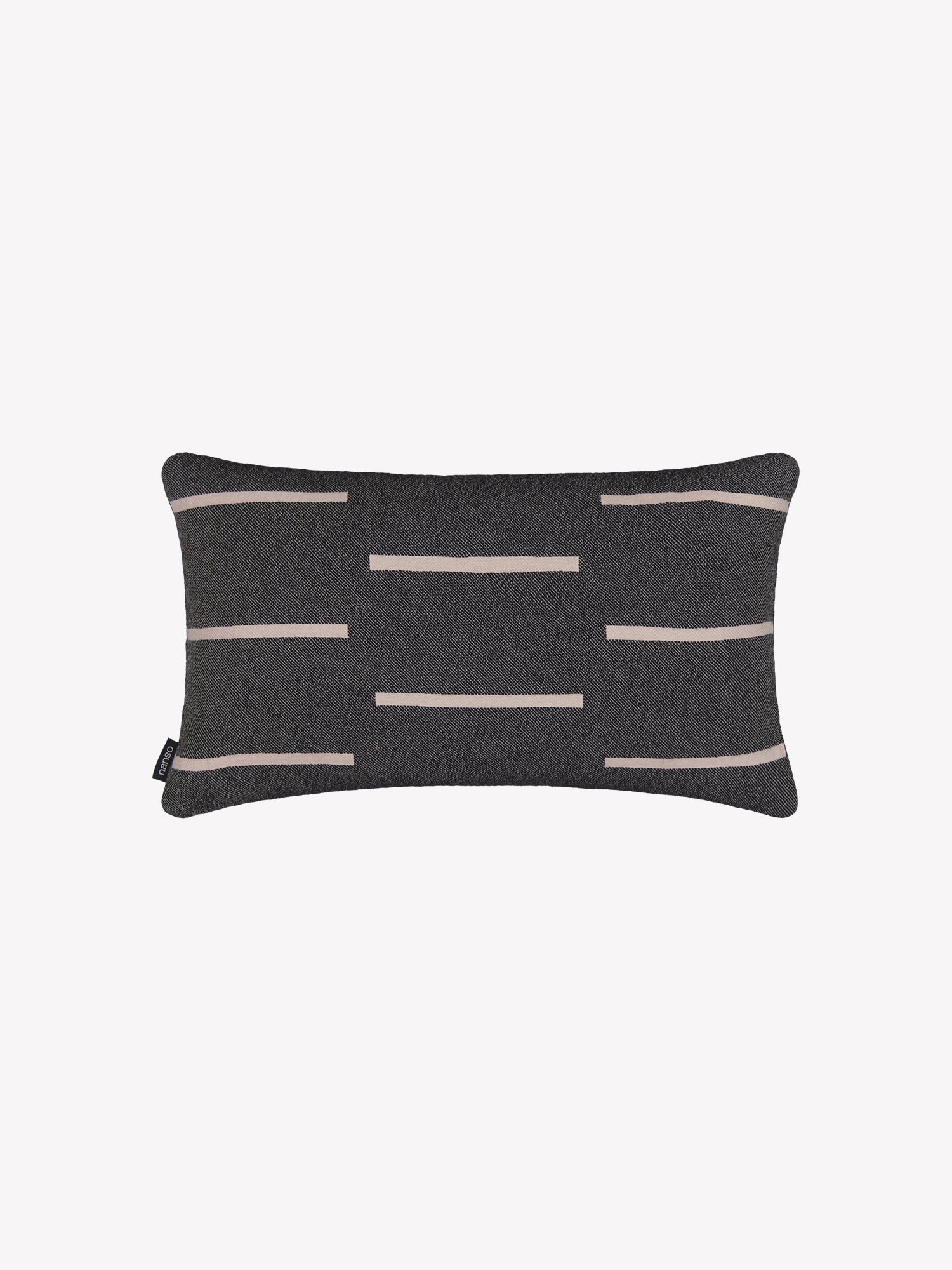 Jana pillowcase in black with beige stripes in a product picture.