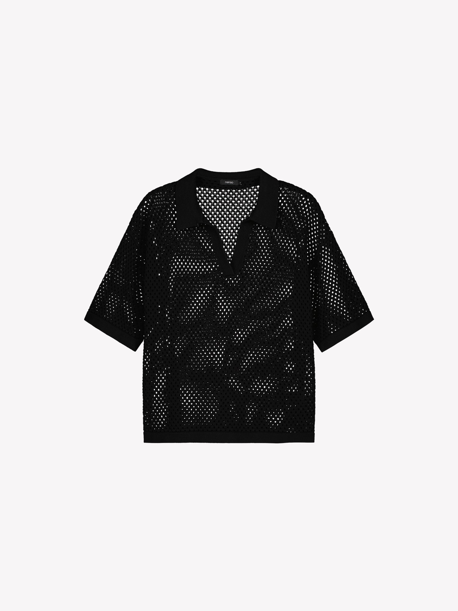 Nanso women's AURE black openwork knit sweater in a product picture