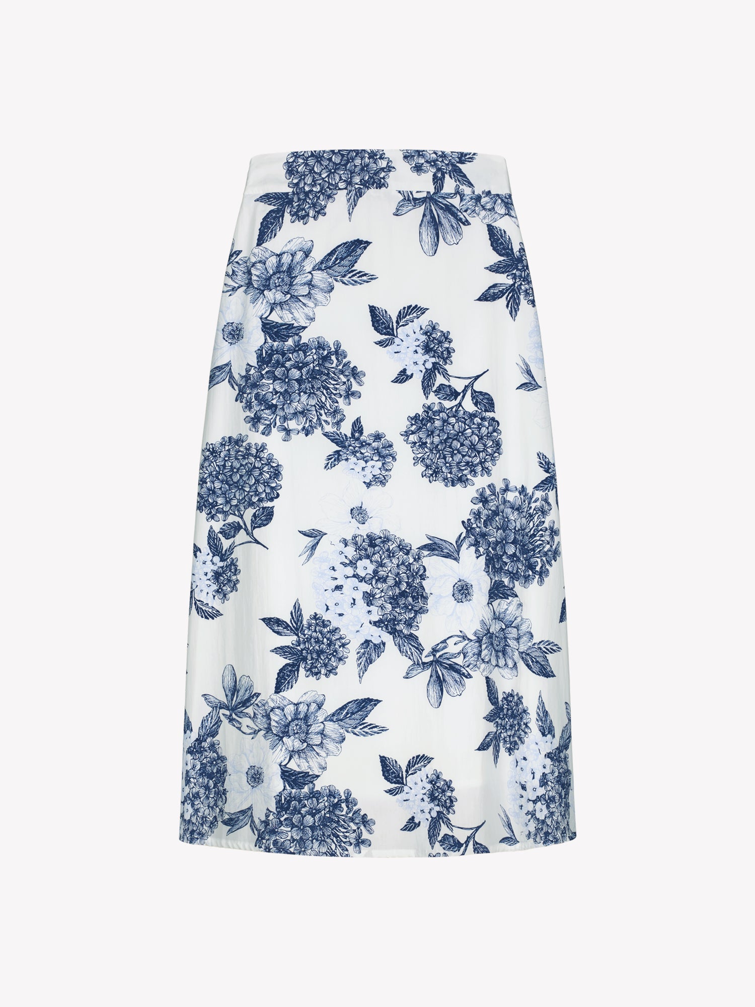 Nanso charming floral patterned Palatsi skirt, featuring a striking blue and white pattern in a product picture.