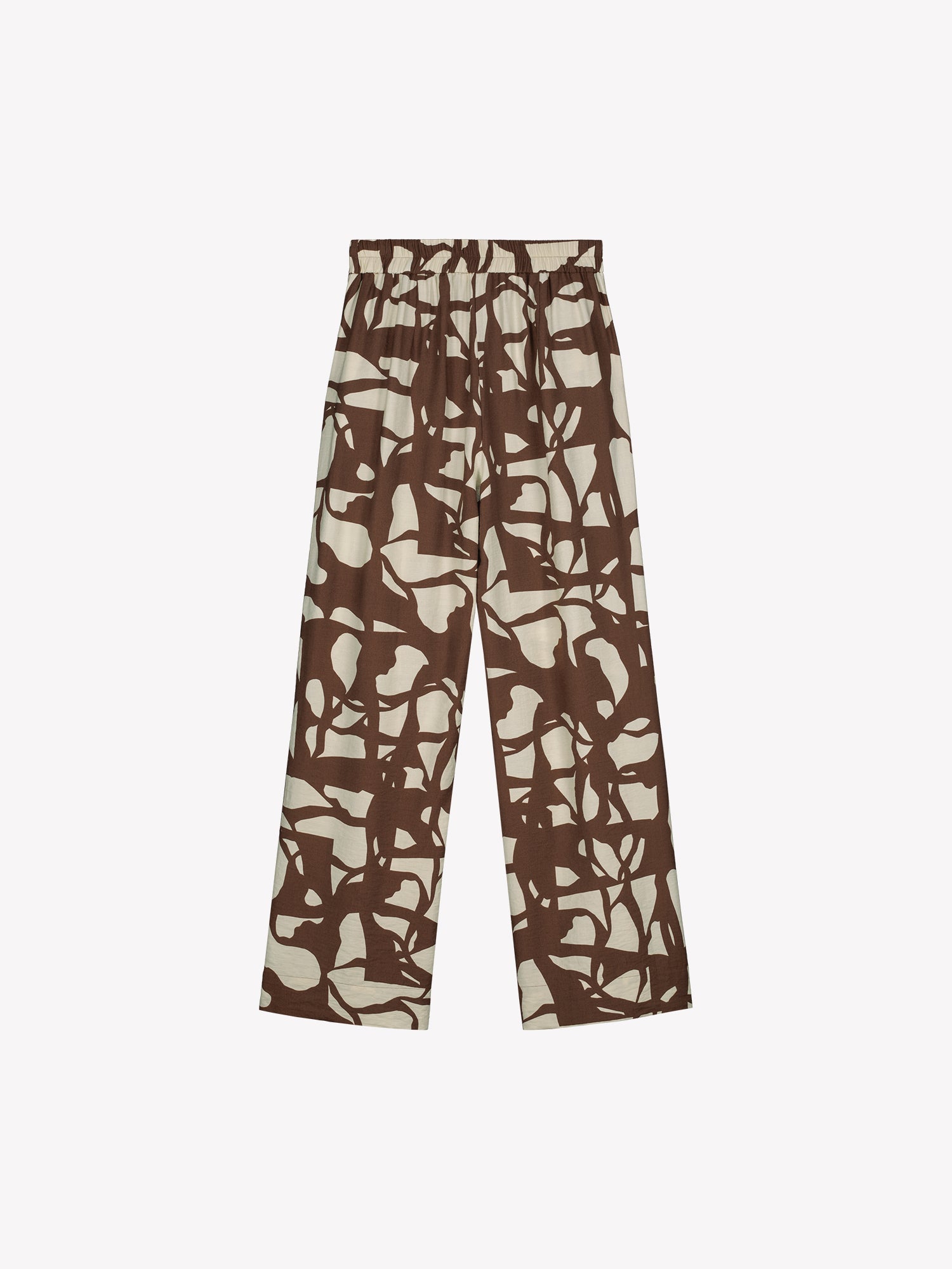 Nanso women's relaxed wide-leg Palsta trousers with side pockets and a stylish two-tone pattern in a product picture from the backside