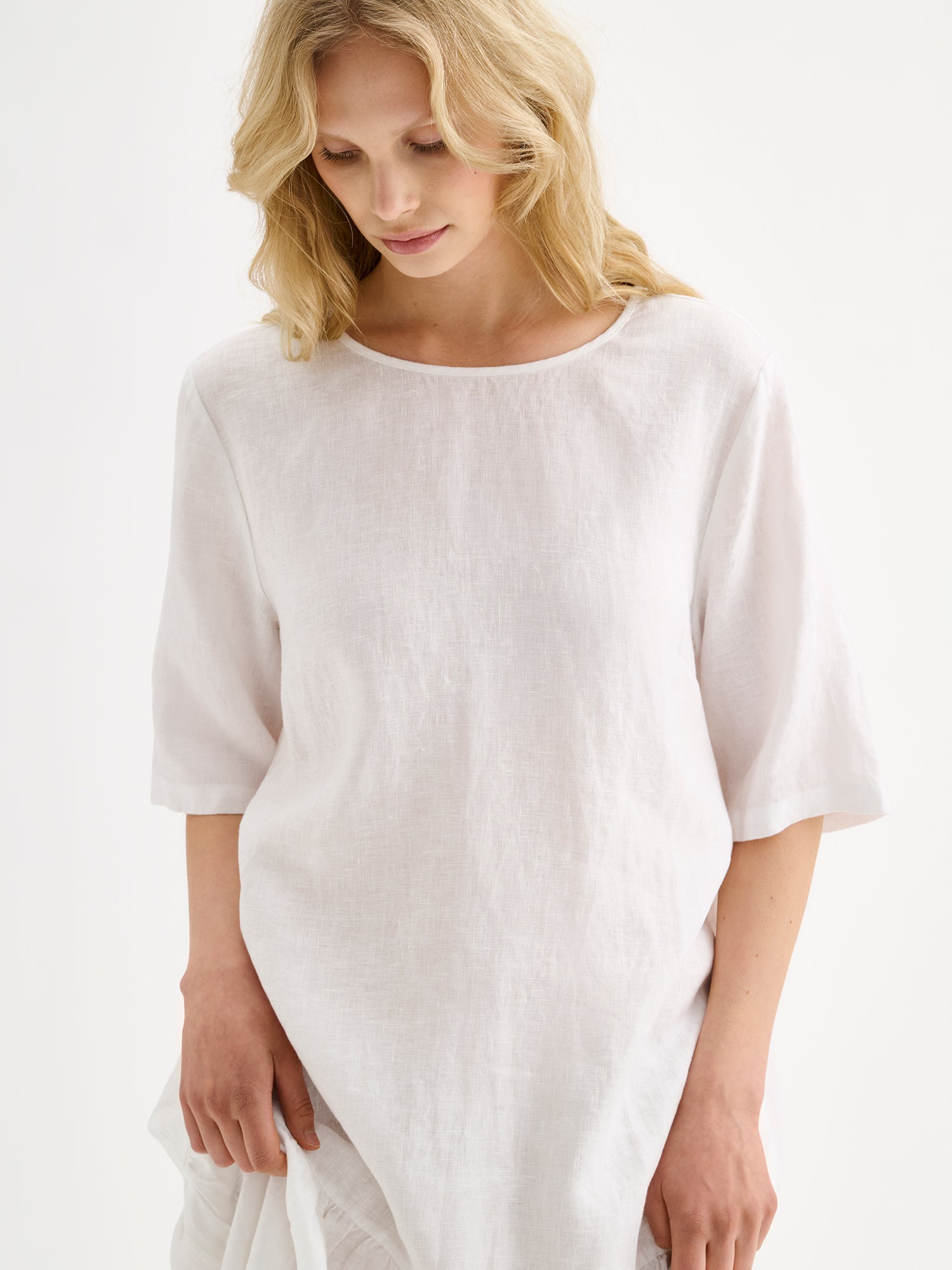 chinese dress ladies Short-Sleeve Linen Dress with Pockets – Old Linen Mill main image 0