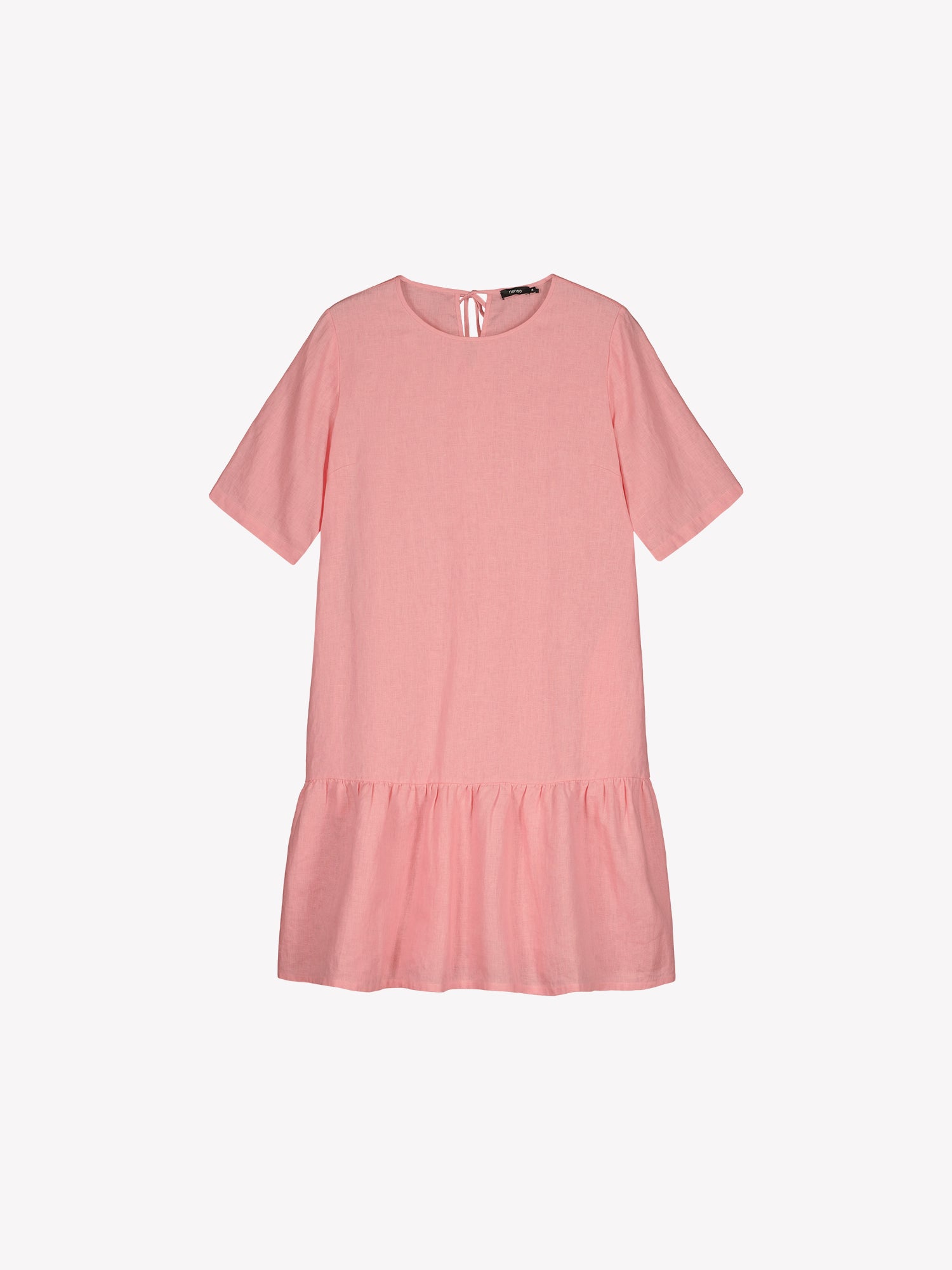 LIISU Short Linen Dress with a Ruffle Hem - Light Pink