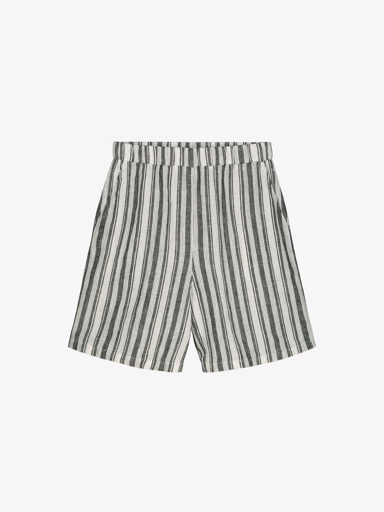 Nanso women's stylish and comfortable REGATTA linen shorts in black and white stripes in a product picture