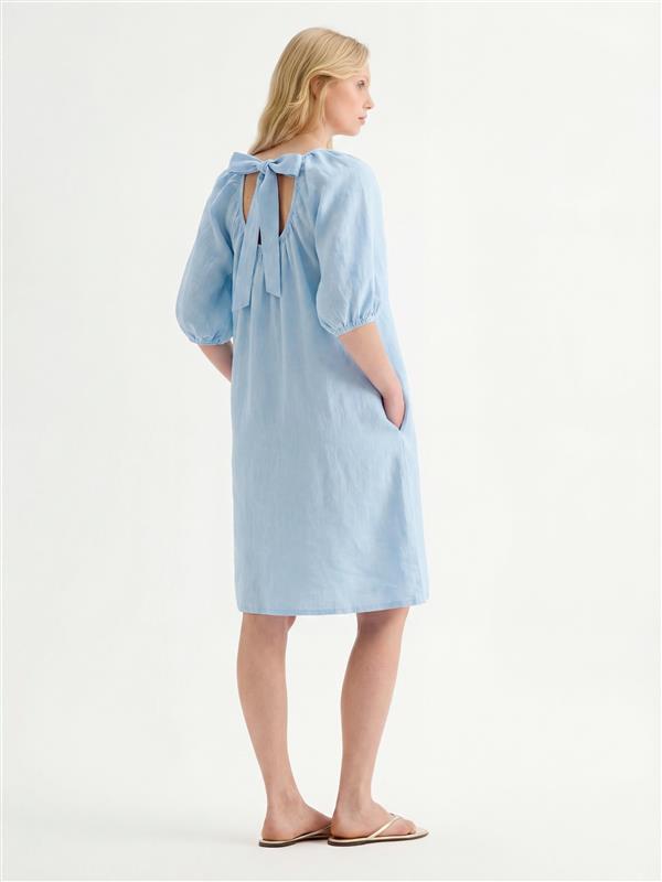 DONNA Short Linen Dress with a Bow Detail - Light Blue | Nanso DONNA Short Linen Dress with a Bow Detail - Light Blue | Nanso