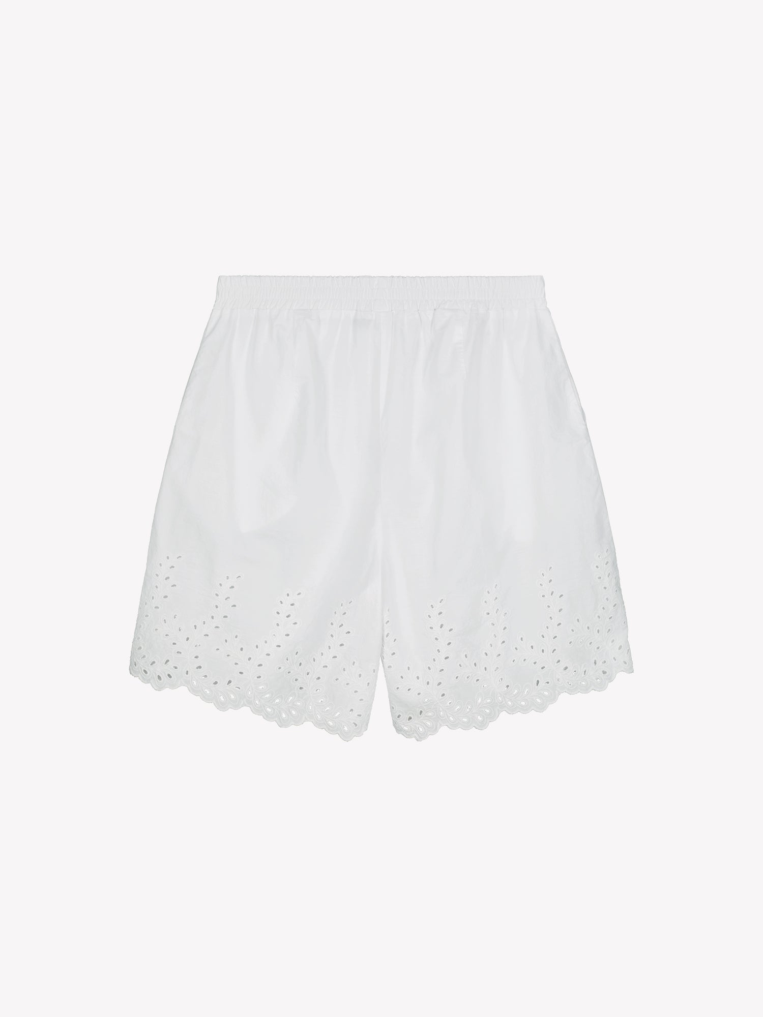 Nanso women's white lace detailed Sevilla shorts in a product picture from the backside