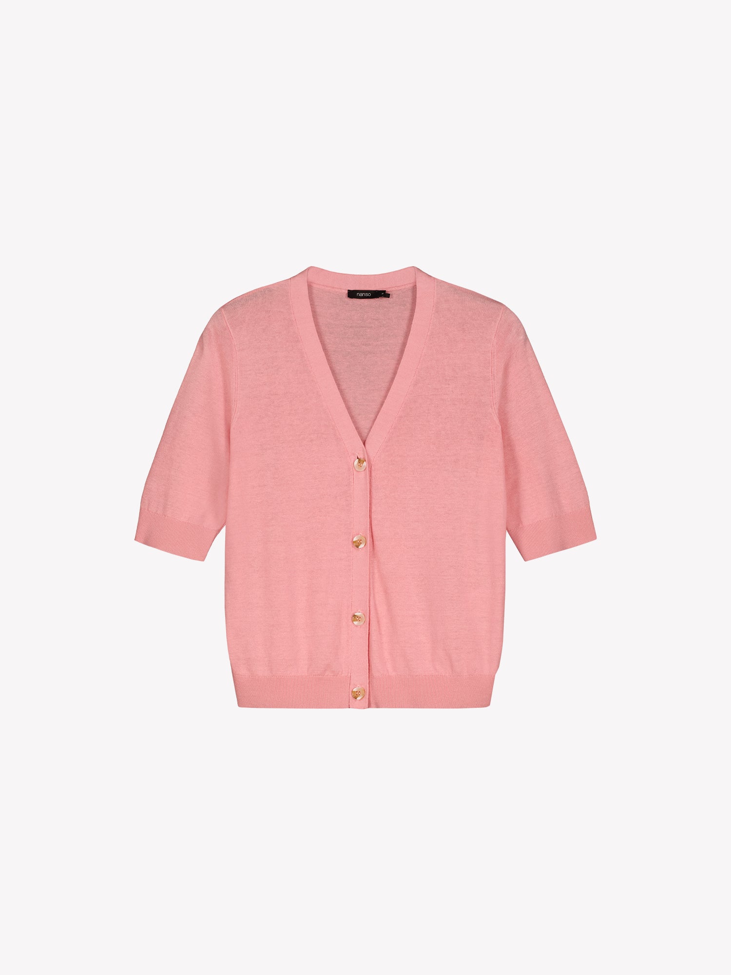 Nanso women's black half-sleeve linen blend Karina knit cardigan in a product picture.