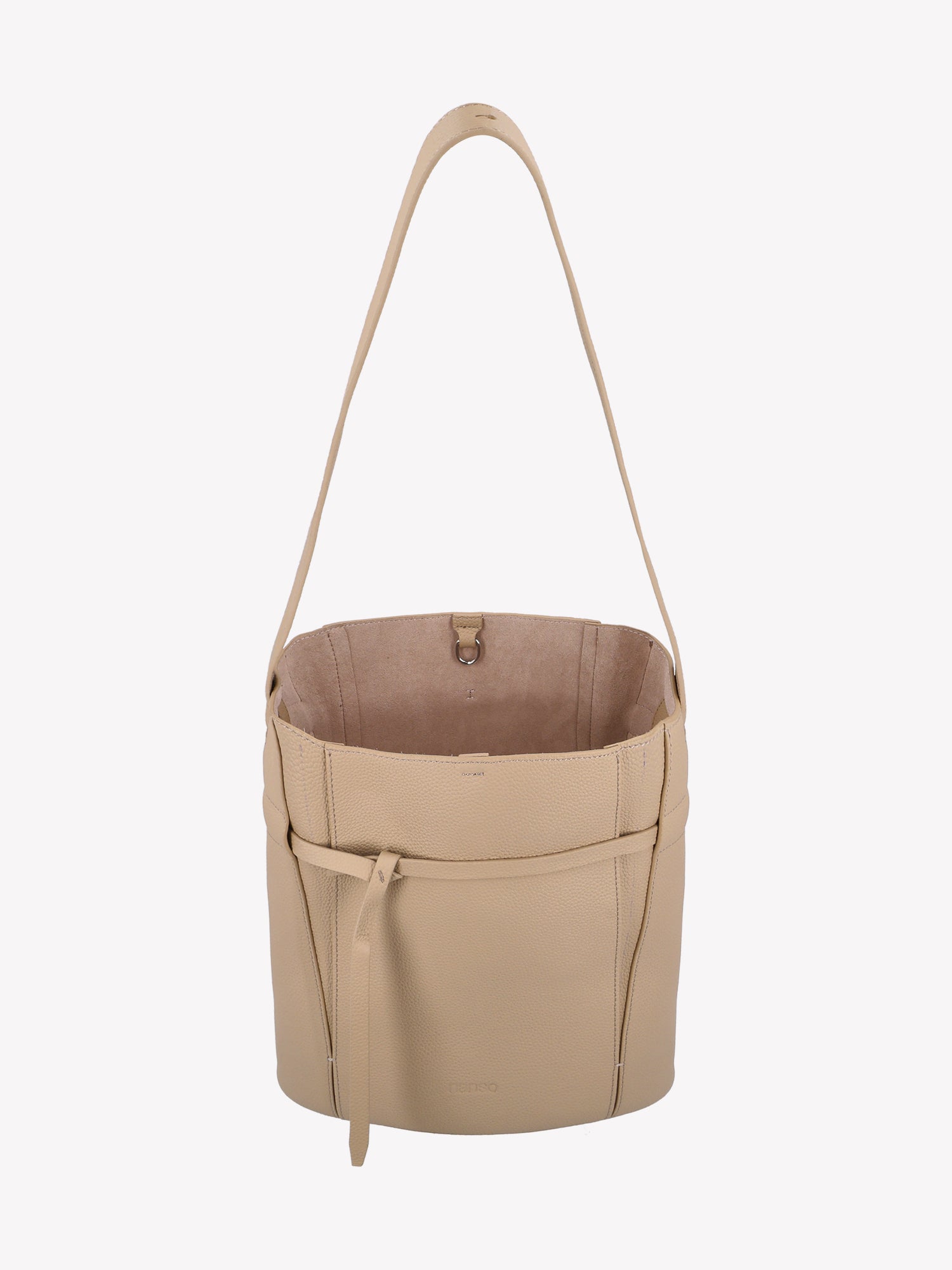 Nanso light beige Naru Bucket leather bag is a timeless accessory. Product picture from the above.