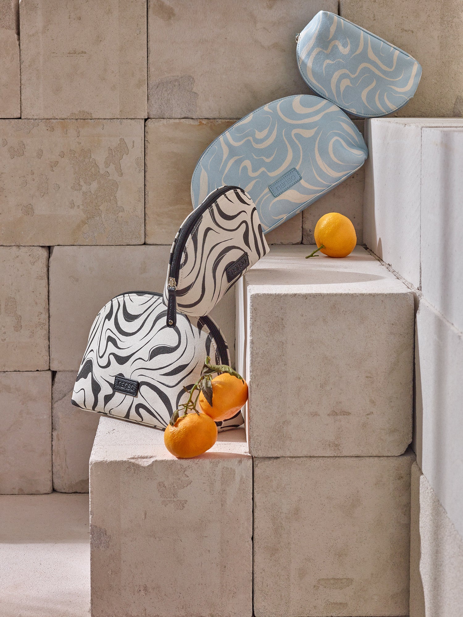 Vesi cosmetics bags in a beautiful composition with fruits