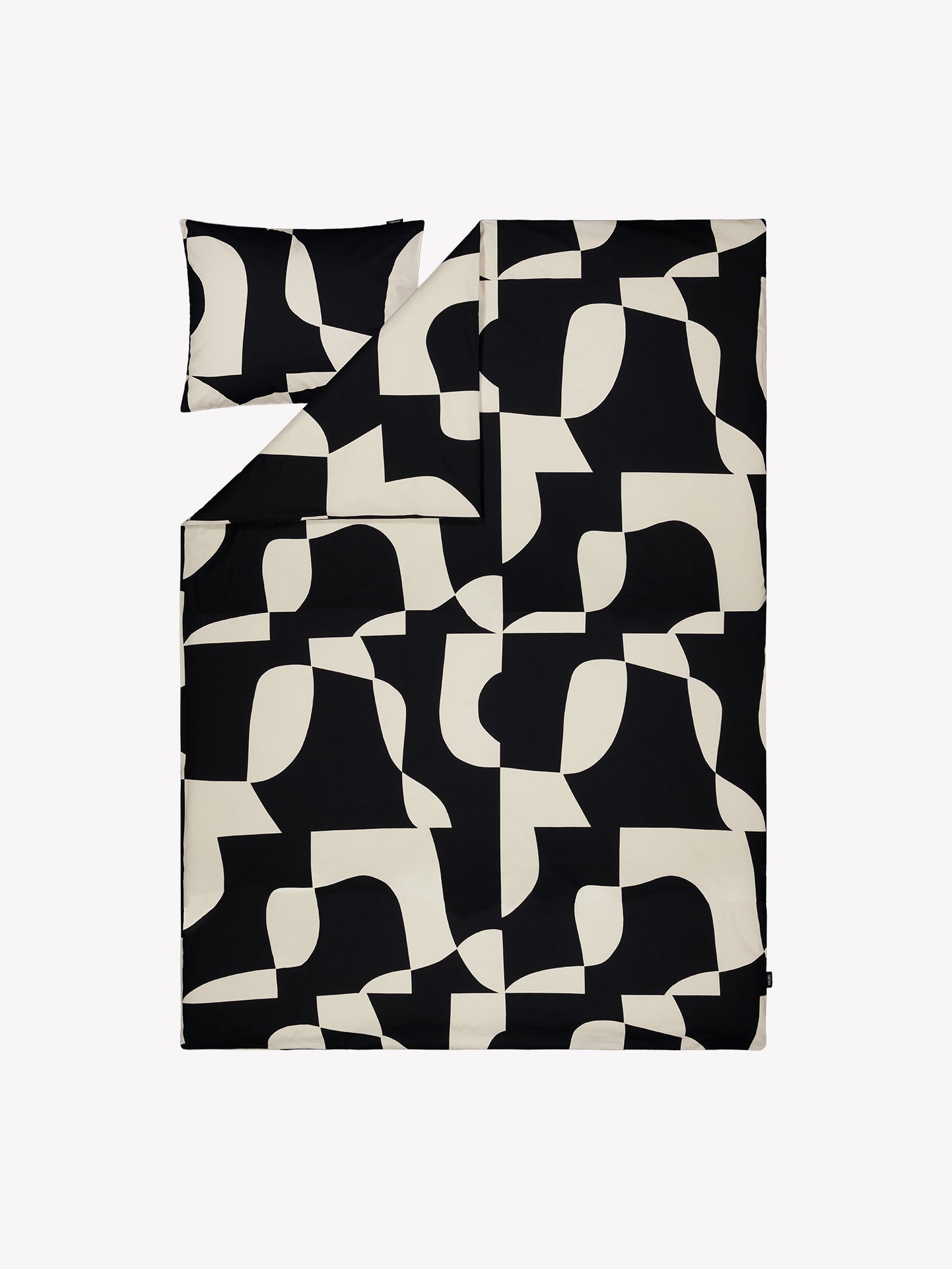 The Kallio Duvet Cover set brings understated elegance to your bedroom with its refined geometric pattern in soft beige and black tones, in a product picture