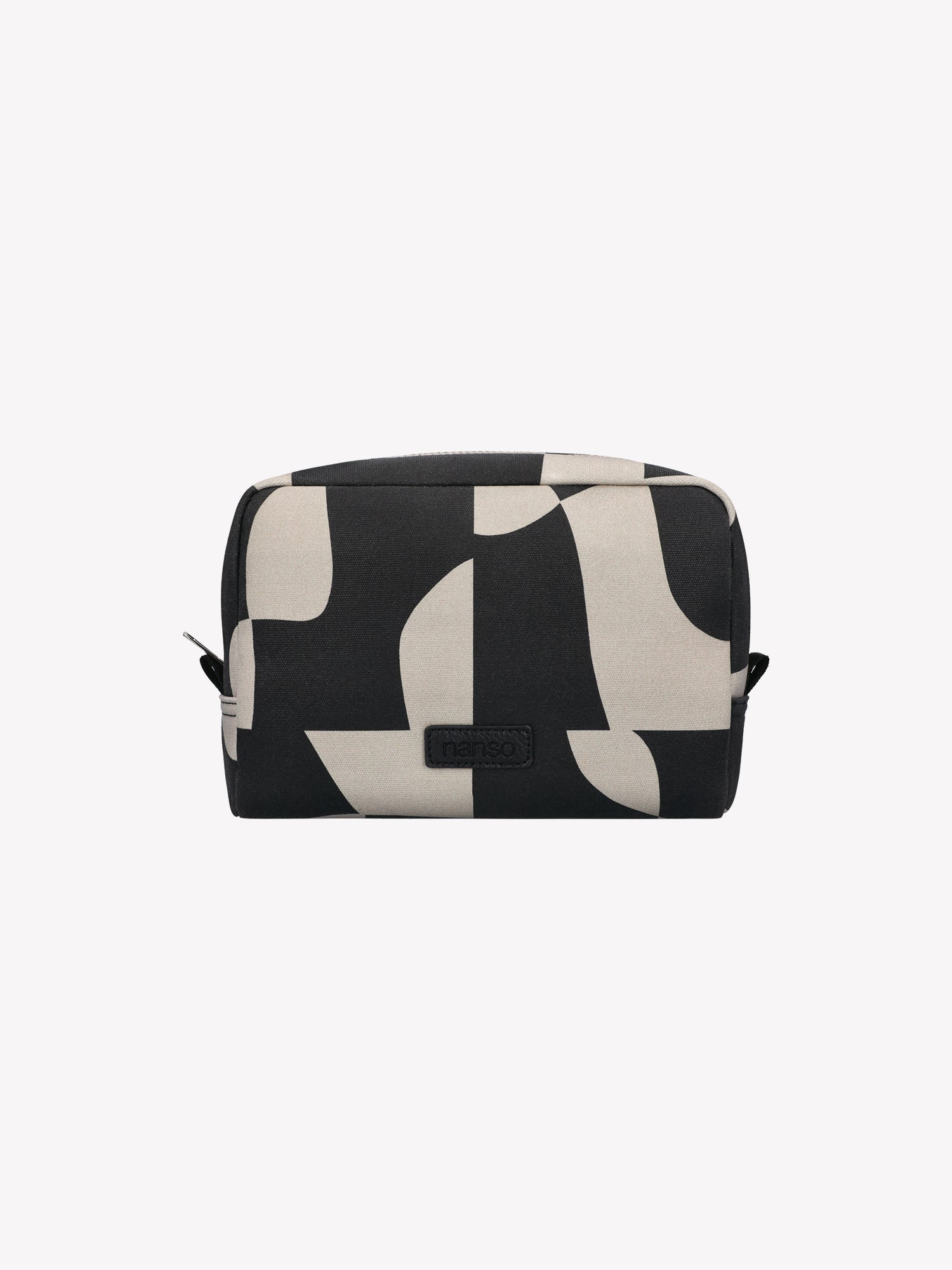 The KALLIO cosmetics bag features a stylish two-tone design that combines beige and black hues, in a product picture