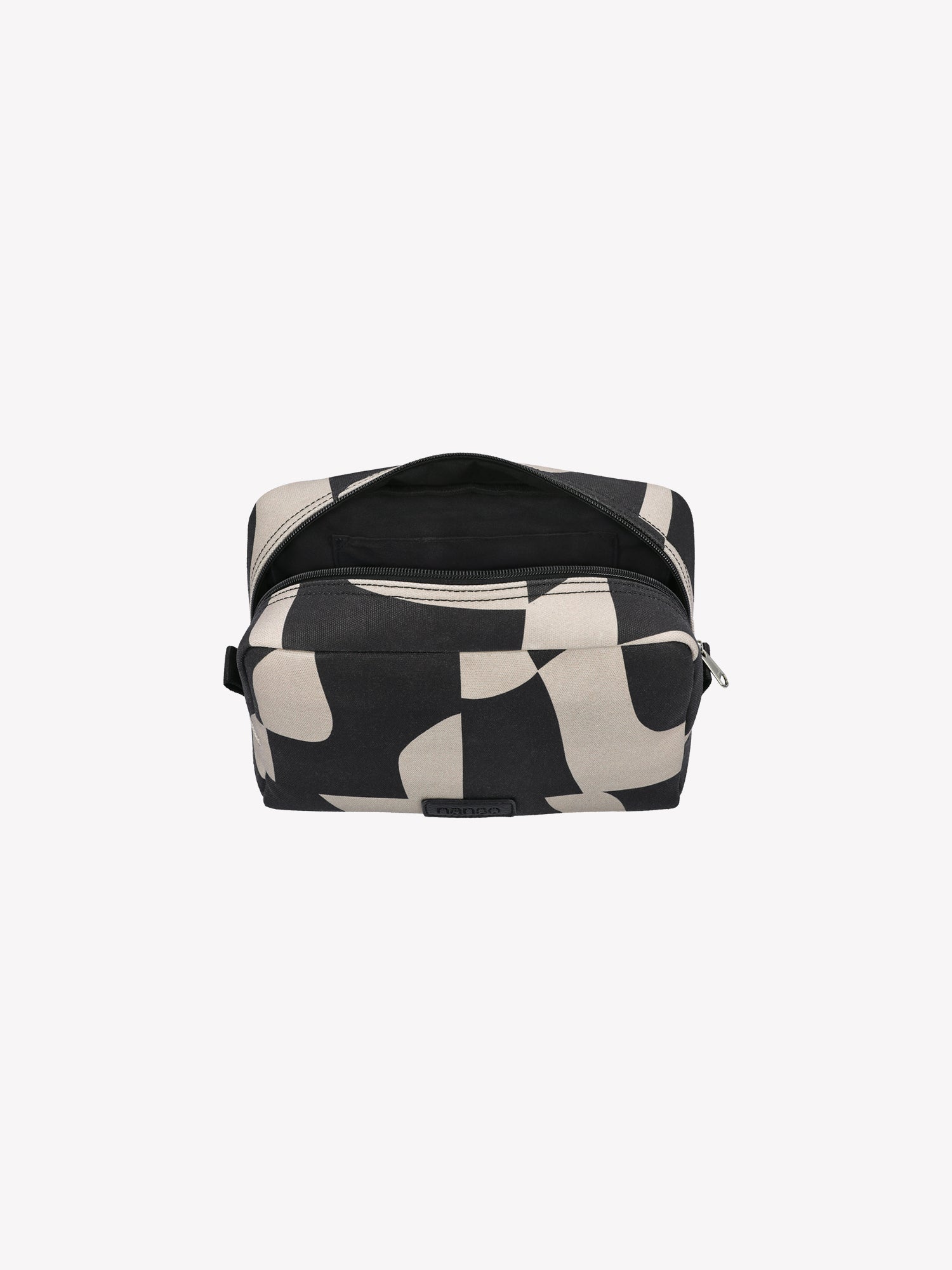 The KALLIO cosmetics bag features a stylish two-tone design that combines beige and black hues, in a product picture.