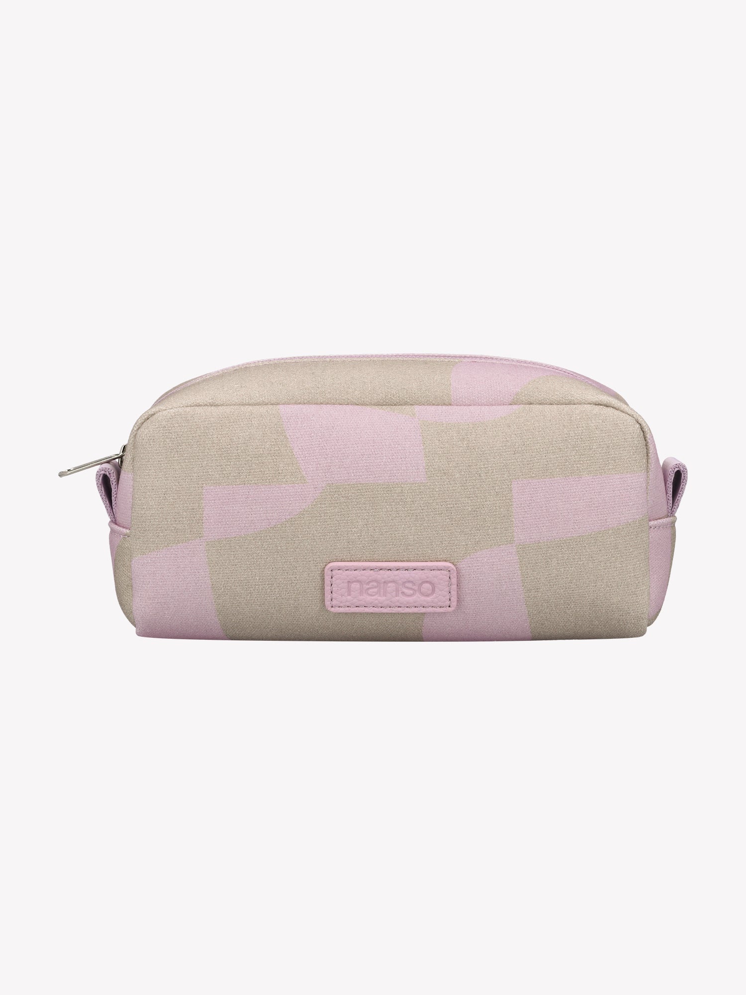 The KALLIO MINI patterned cosmetics bag in beige and pink in a product picture
