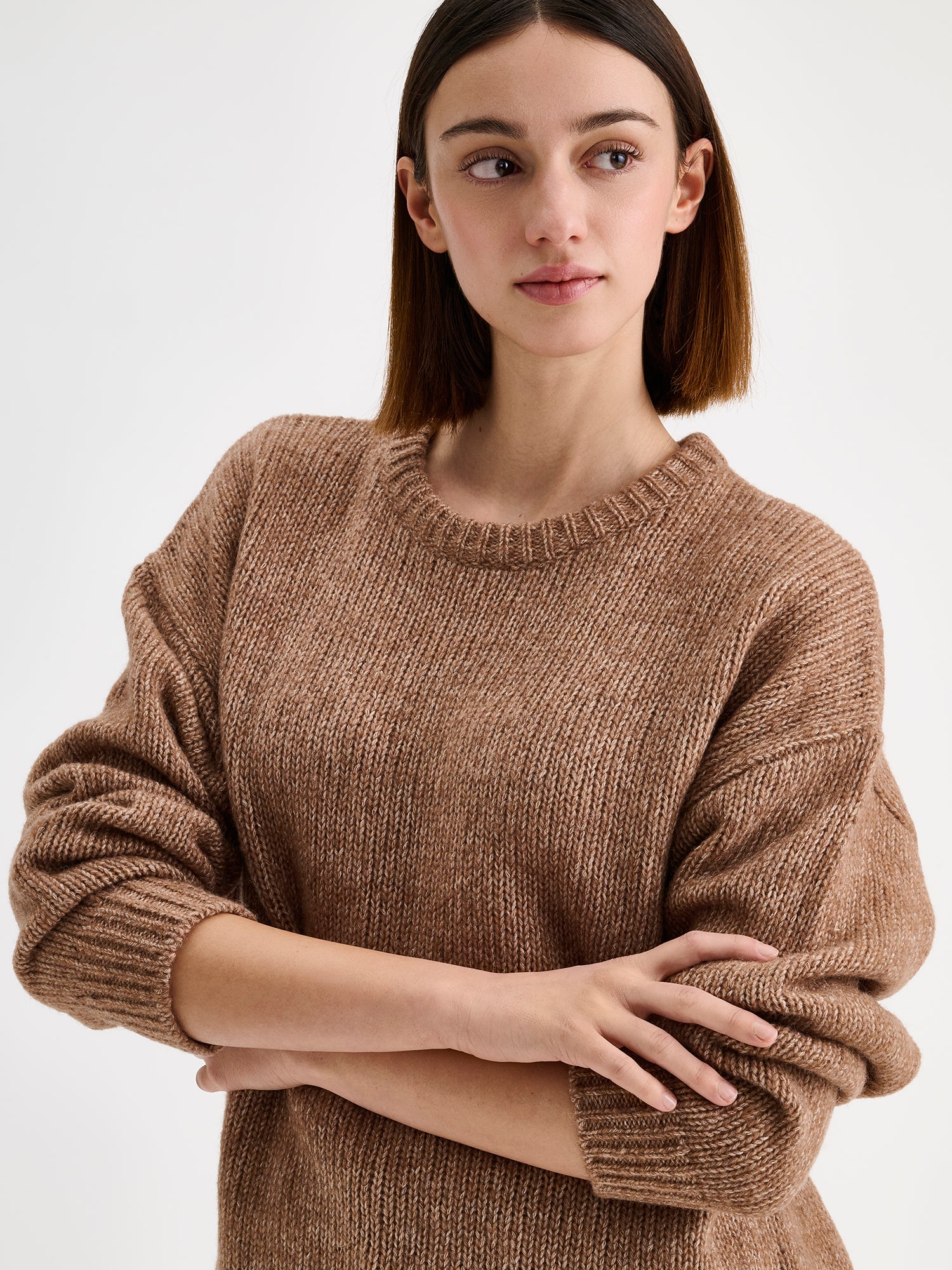 MORIKO Long-Sleeved Knit Sweater - Brown | Nanso