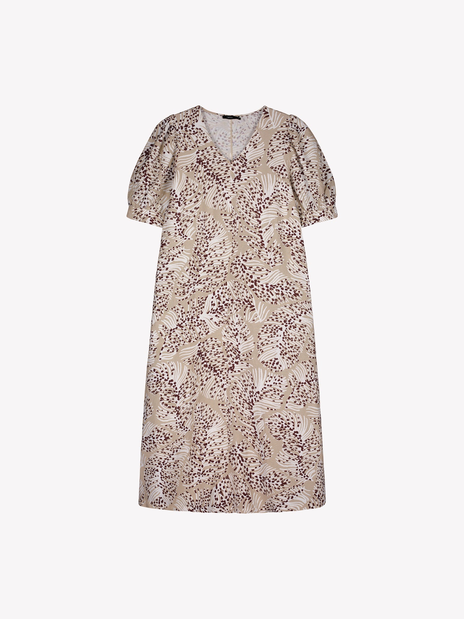 Nanso women's midi Hilde dress in a stylish and delicate beige print in a product picture.