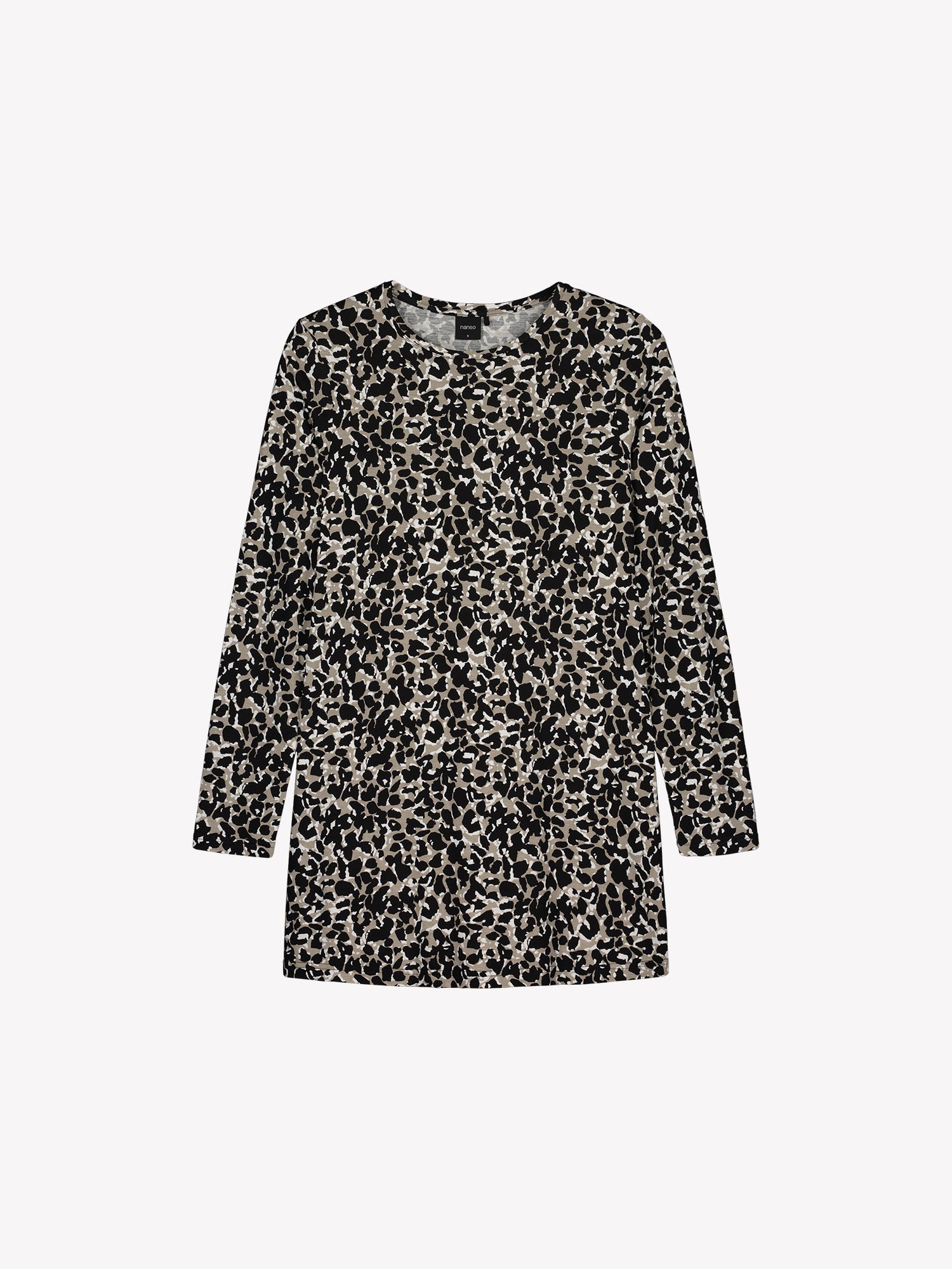 Nanso women's A-line jersey tunic in a sophisticated black-beige pattern in a product picture