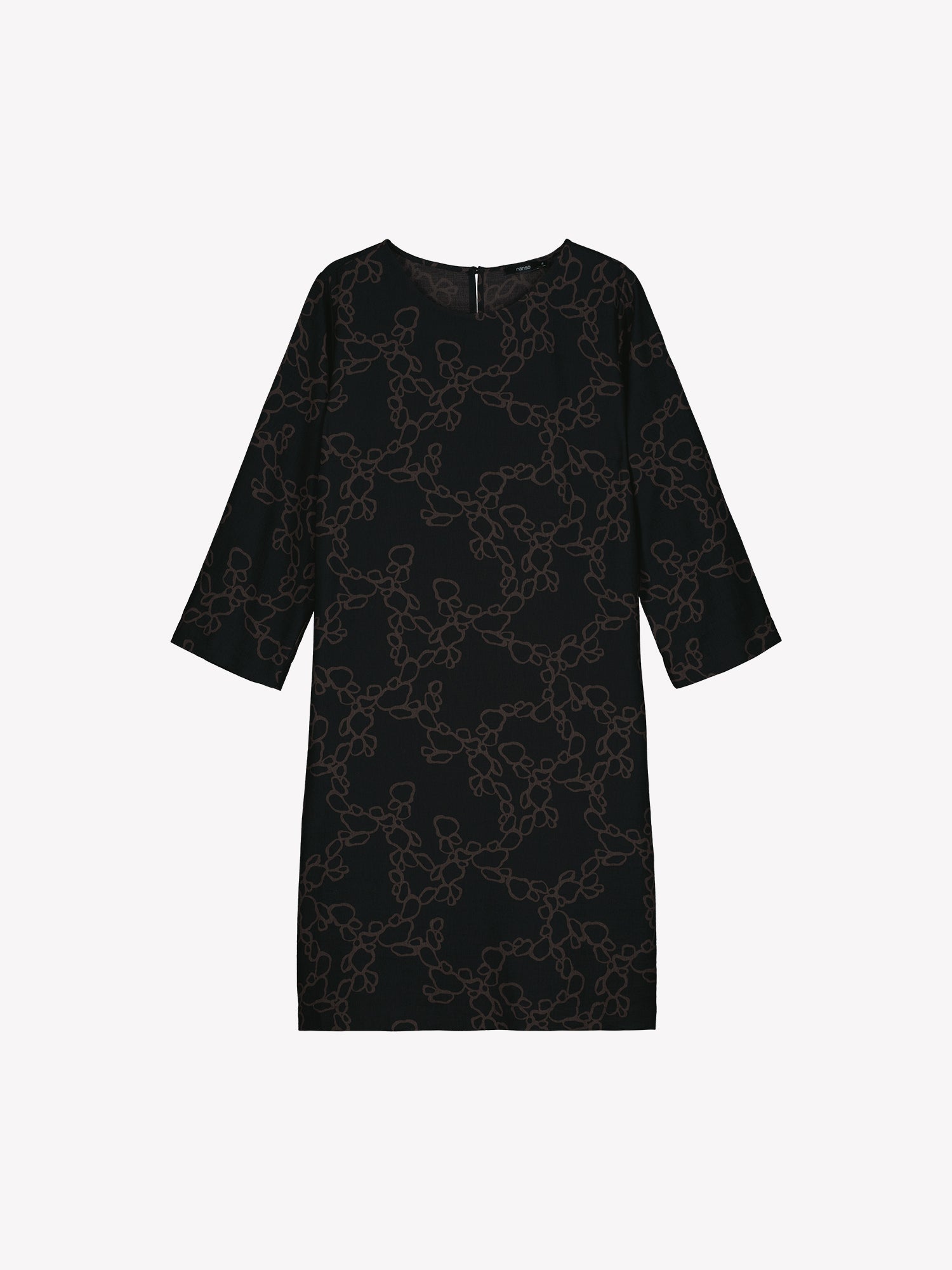 Nanso womens straight-cut woven dress for women featuring a harmonious and elegant black-brown pattern in a product picture
