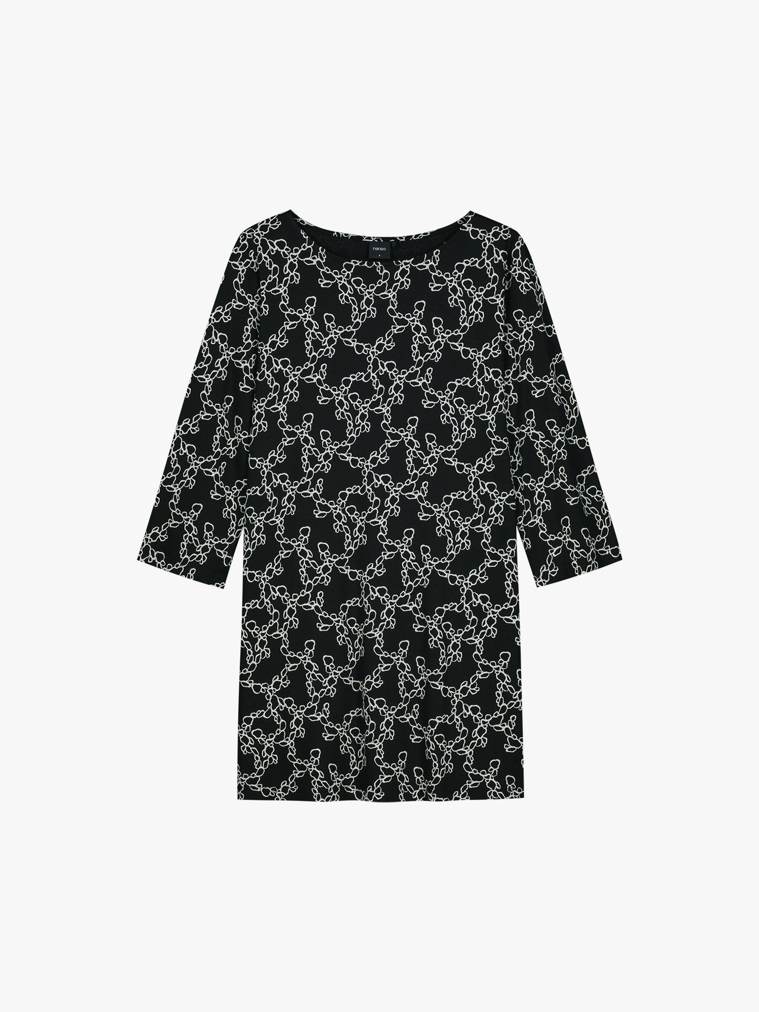 Nanso women's patterned black and white Pieni Kide jersey tunic in a product picture