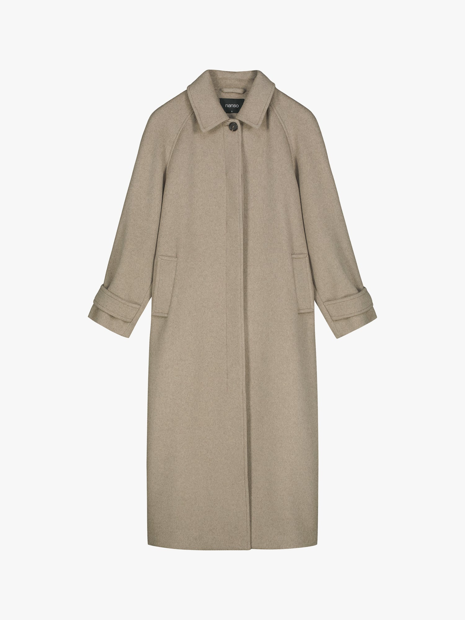 Nanso women's timelessly elegant and effortlessly classic, the Tove long wool coat in beige, product picture