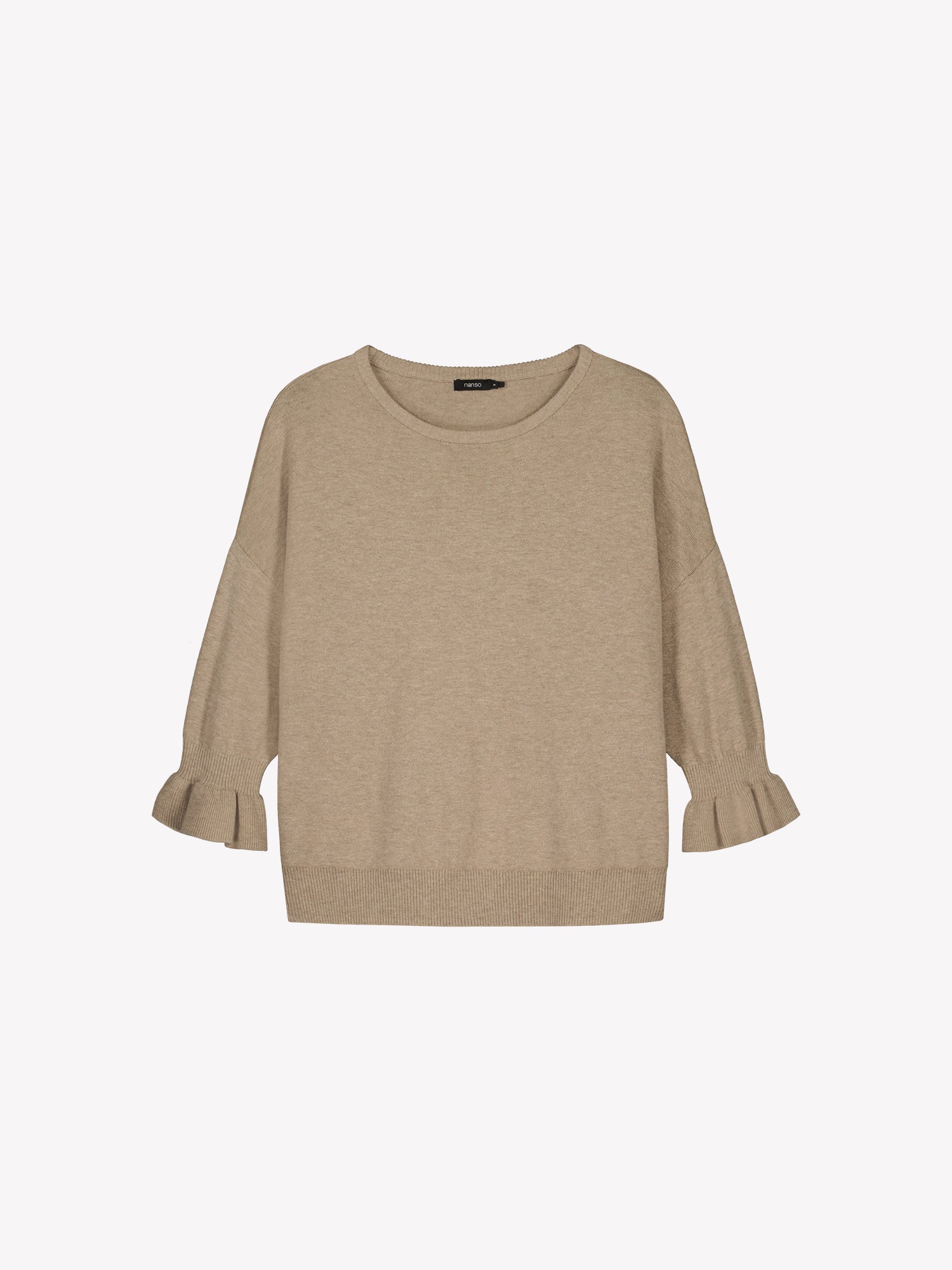 Nanso women's simply stylish and lightweight Villis Frilla knit jumper is charmingly finished with beautiful frill details at the cuffs, product picture