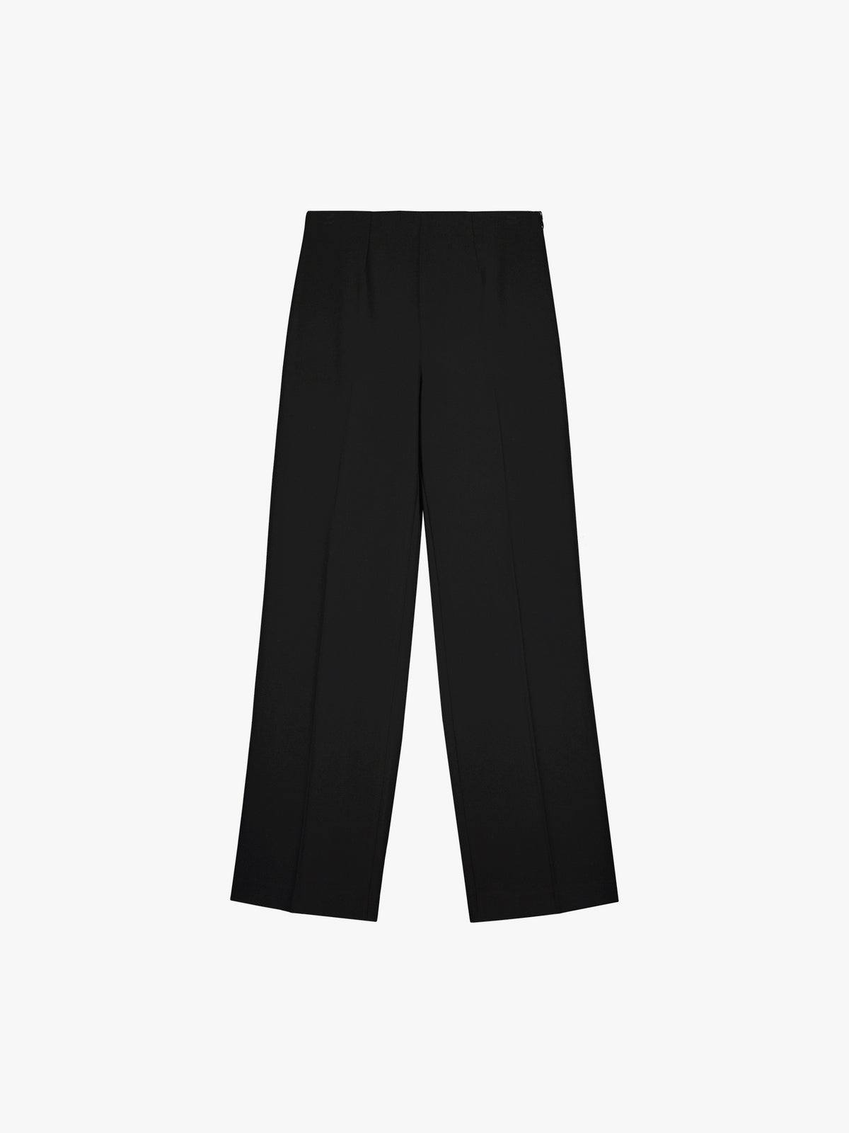 Nanso women’s black Avelia trousers with pockets and pressed creases, product picture.