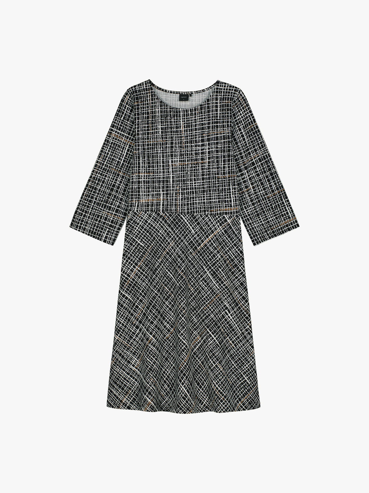 Nanso women's Ristikko jersey dress features a stylish graphic black-and-white check pattern, product picture.