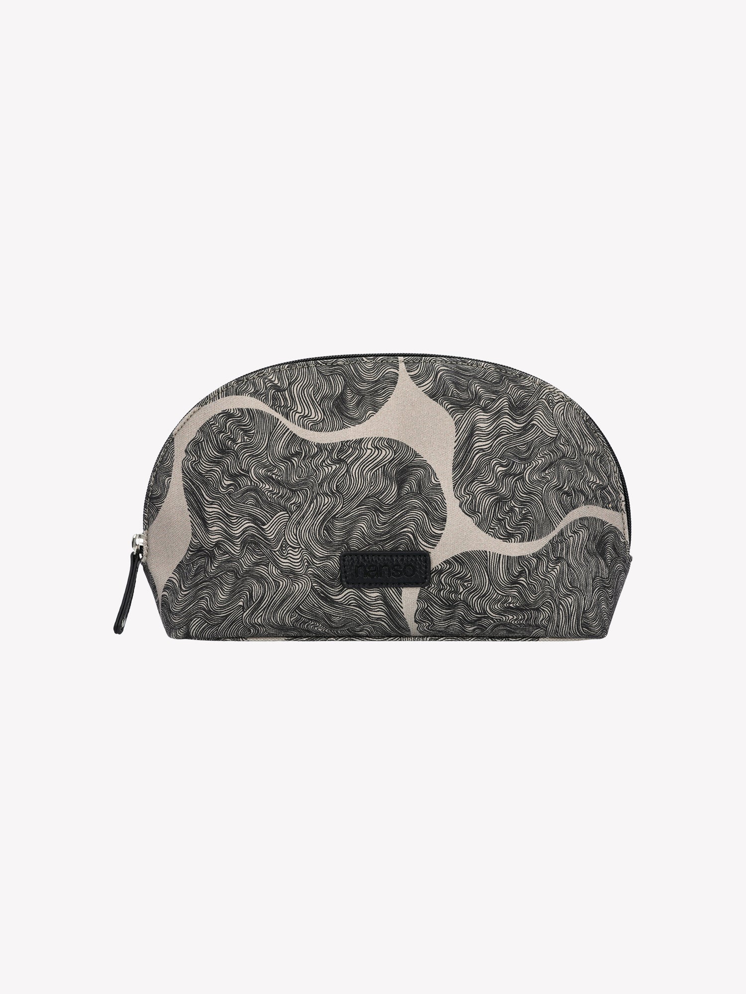 Nanso's Paasi cosmetics bag in black-beige features a charming pattern, product picture
