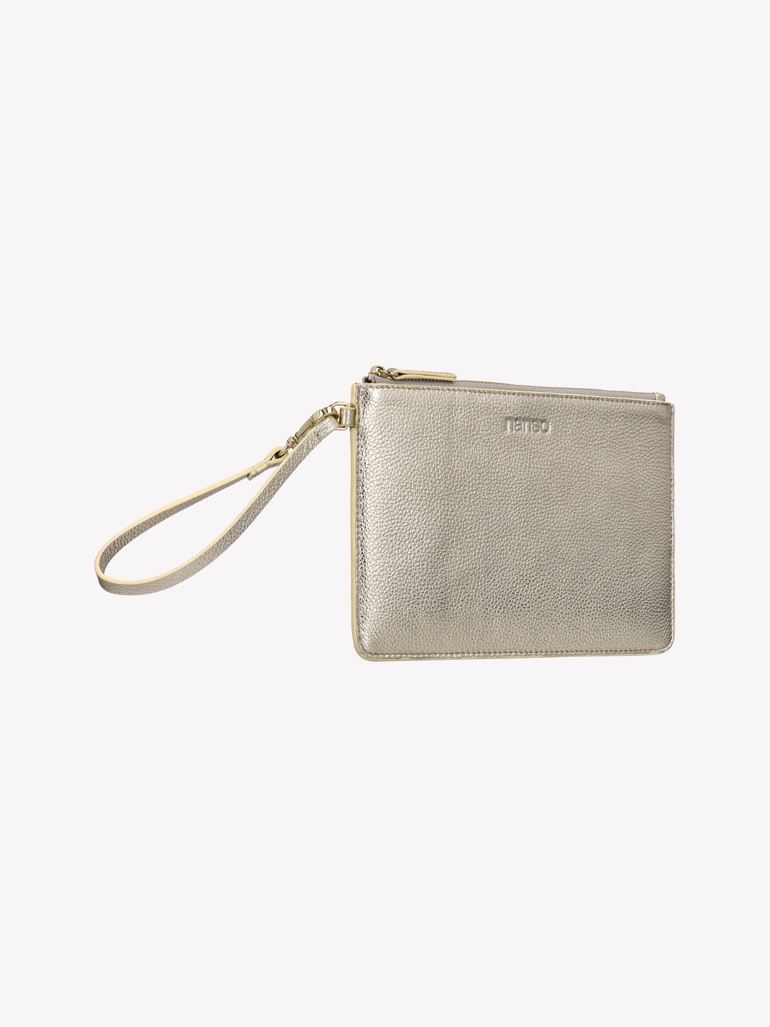 Aarre is a beautifully compact, practical, and stylish wallet in gold shade that holds your essential cards and cash. Product picture from the front.