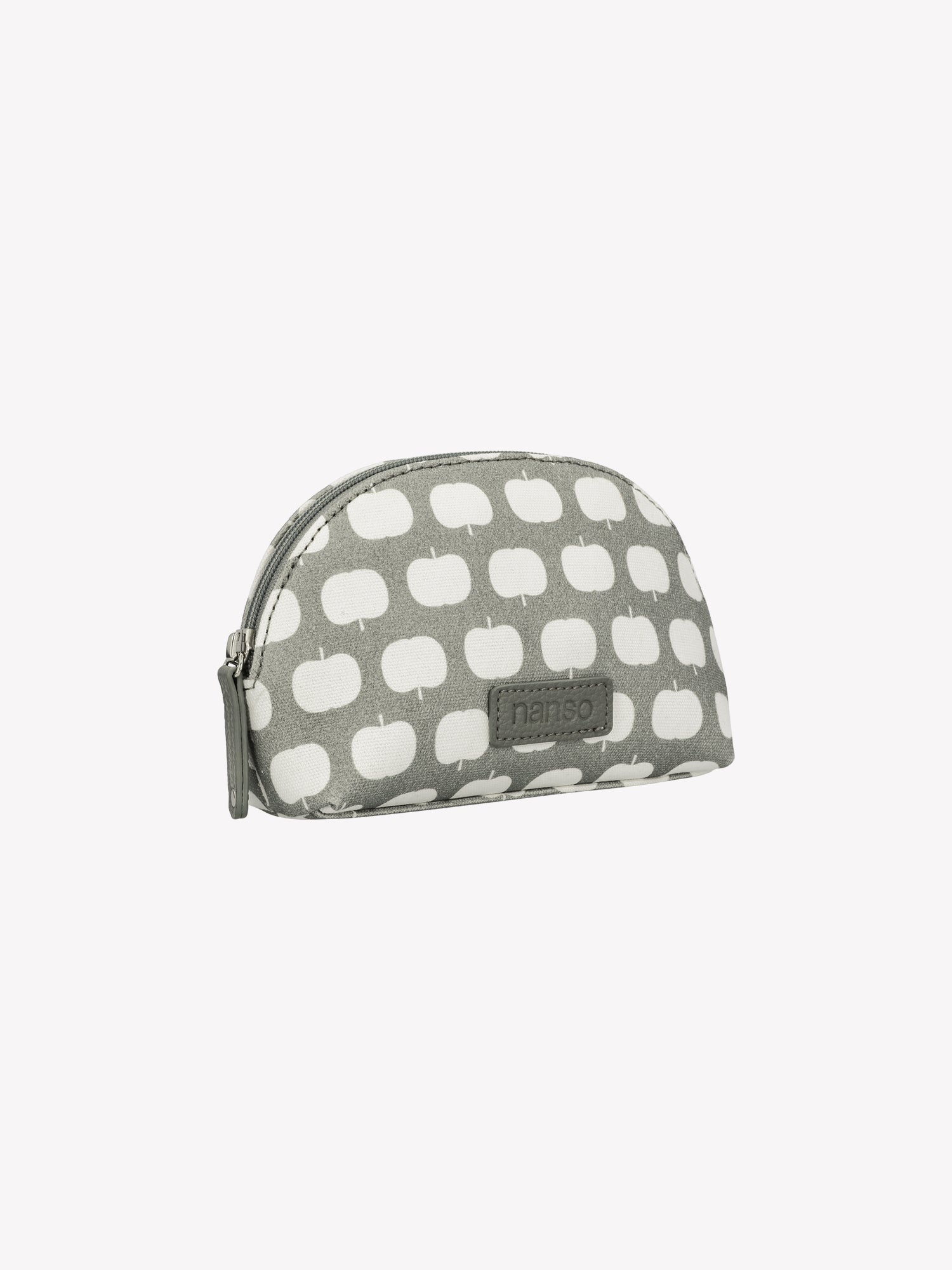 Nanso's Omppu mini cosmetics bag in Green features a charming apple pattern. In a product picture