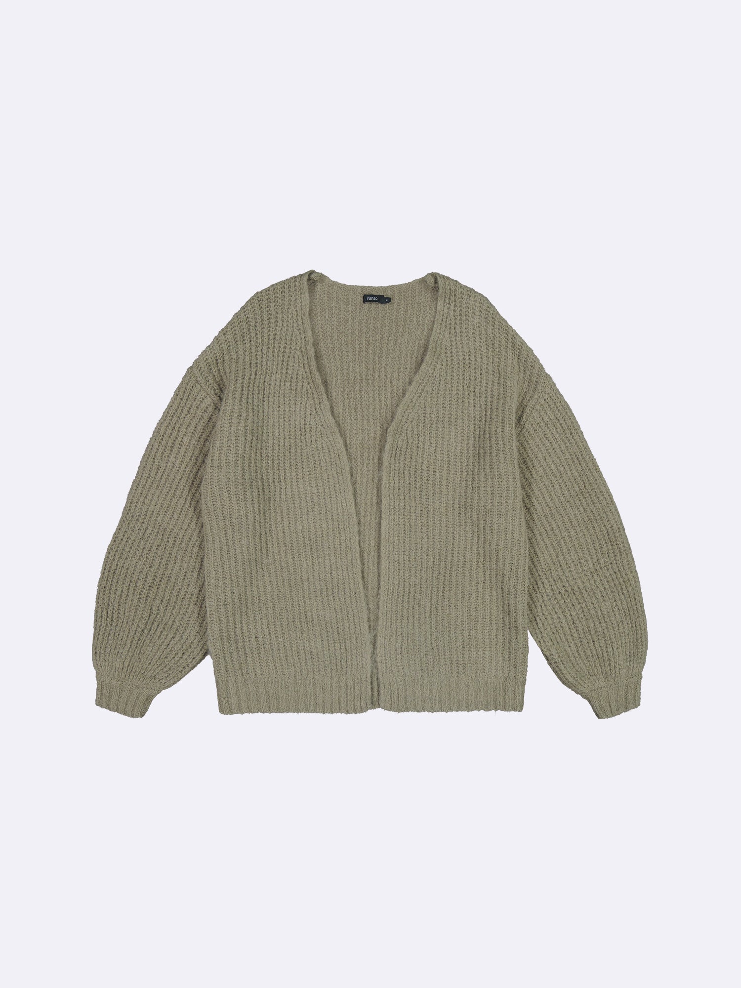Nanso's women's luxurious olive green knit Karamelli cardigan