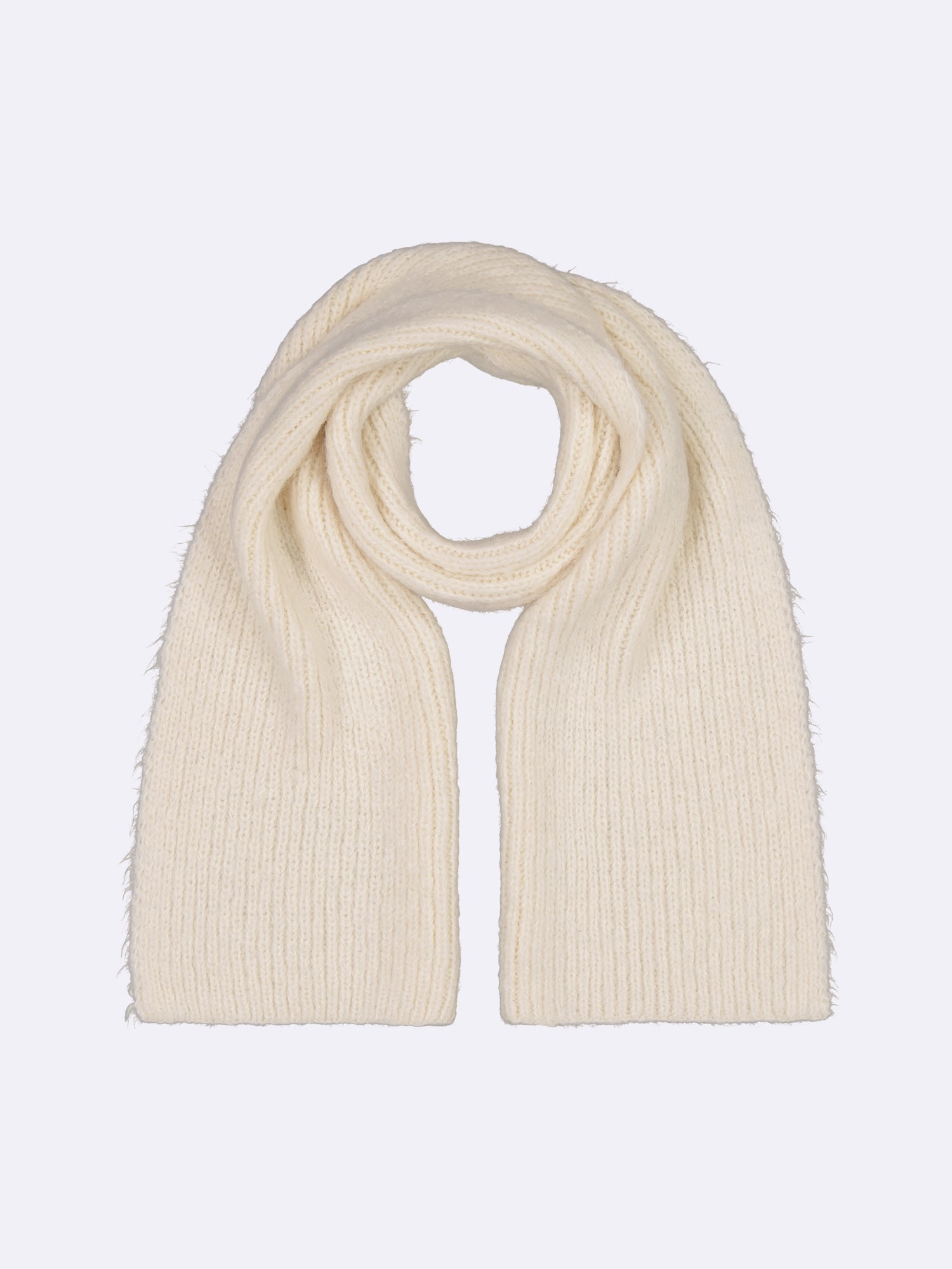 Nanso's soft and warm  off white Usva scarf for women features a ribbed knit design.