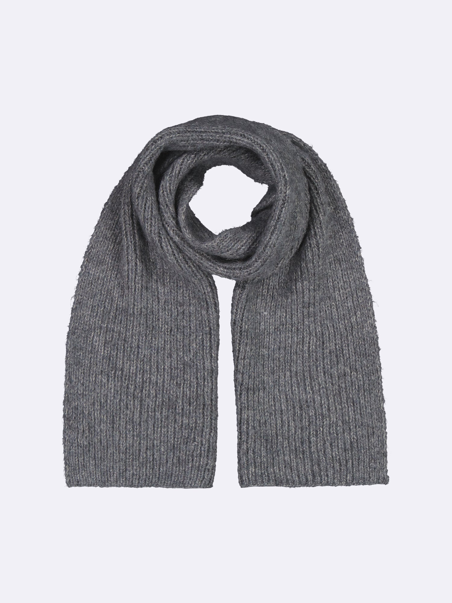 Soft dark grey Usva scarf for women features a ribbed knit design.