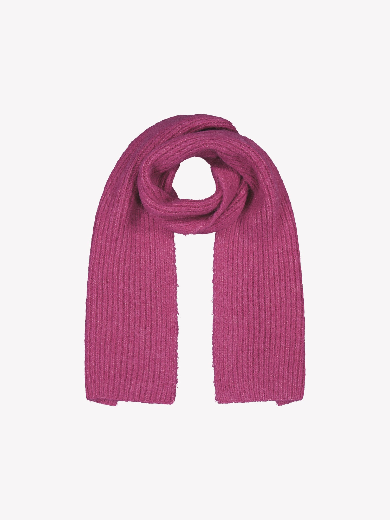 Nanso's soft and warm pink Usva scarf for women features a ribbed knit design. 