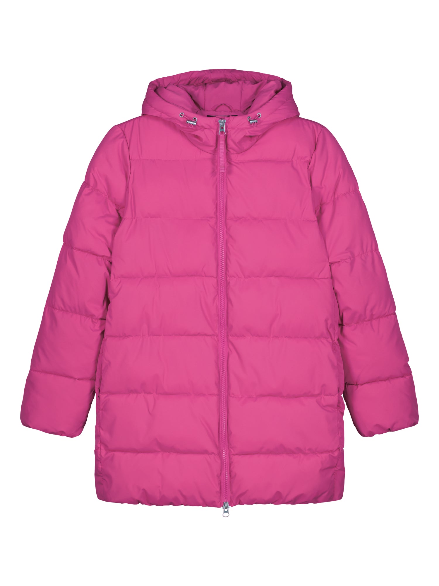 The pink Lumi padded coat provides warmth with its soft, lightweight padding and generous fit. In product image.