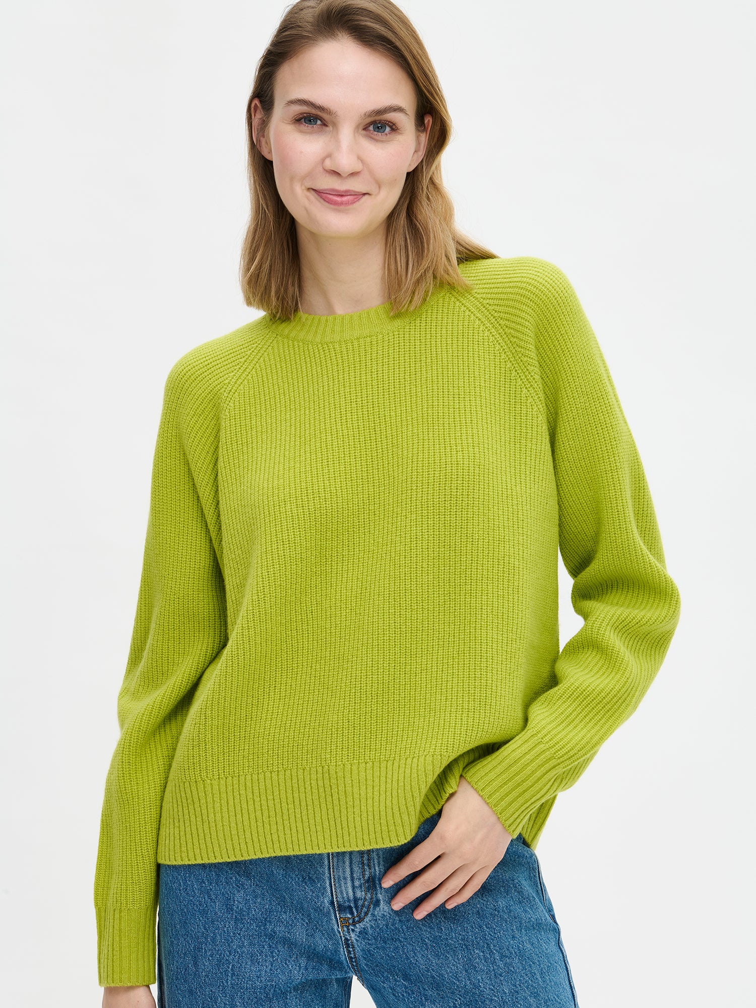 Nanso women's Pamela knit sweater in green from the front