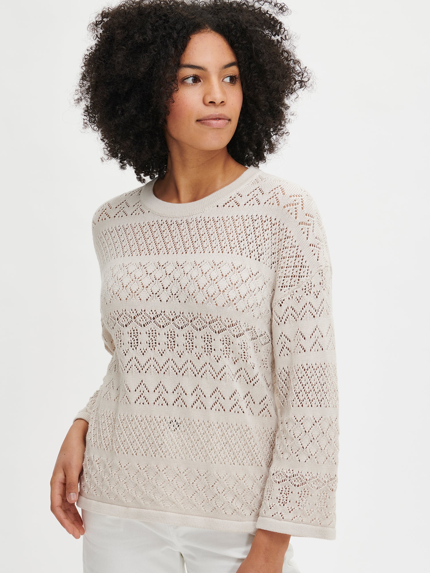 Nanso's Palermo knit sweater for women in classic beige from the front