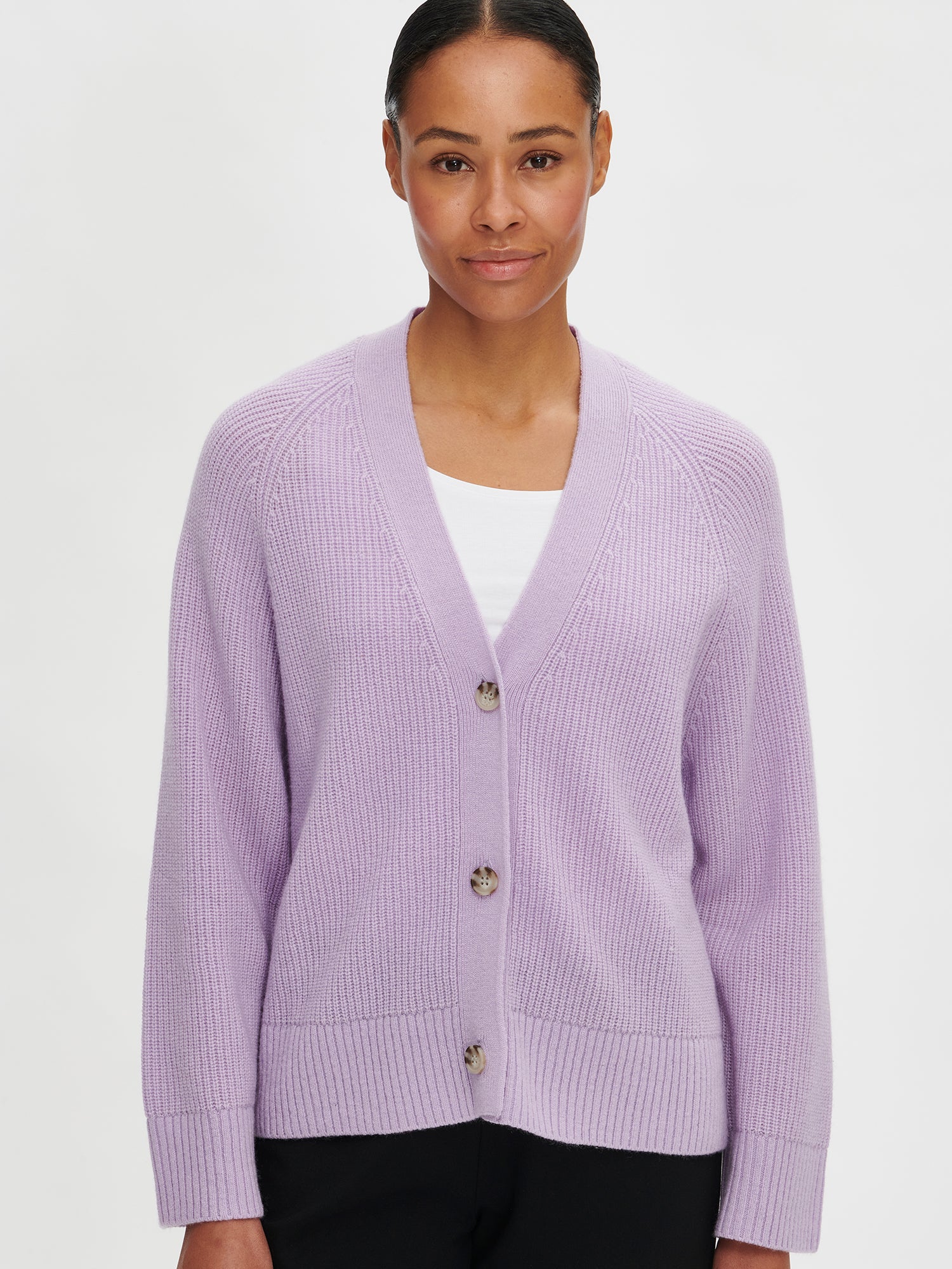 Nanso women's lilac Pamela knit cardigan from the front