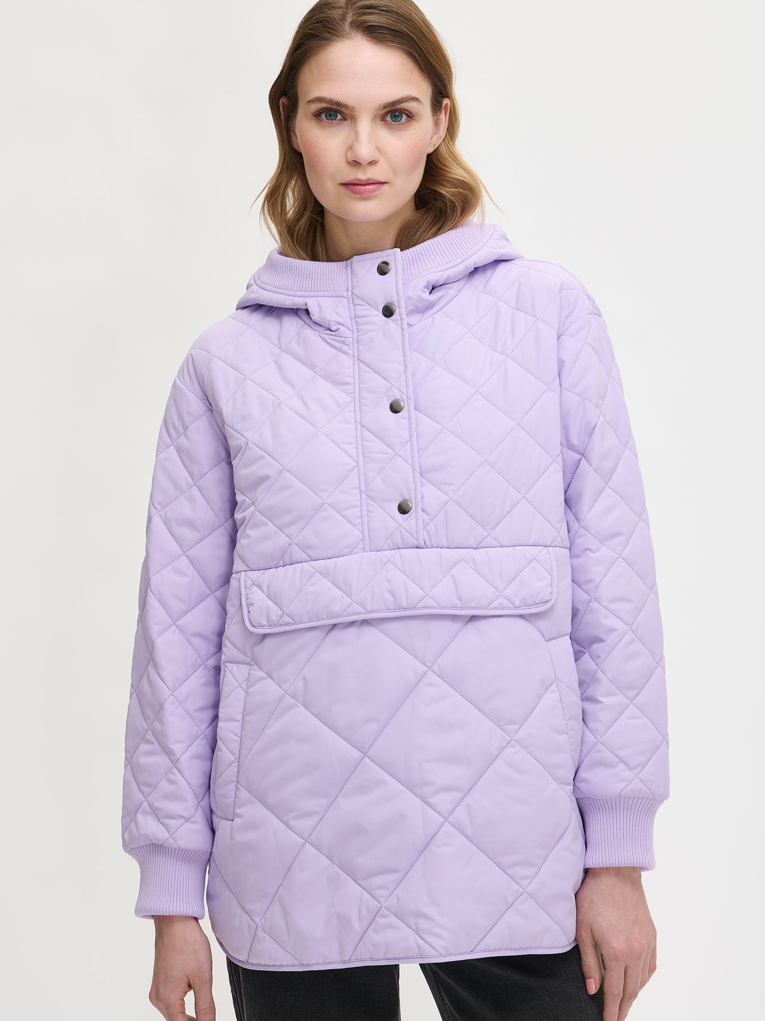 Nanso women's relaxed-fit lilac anorak quilted coat, close-up
