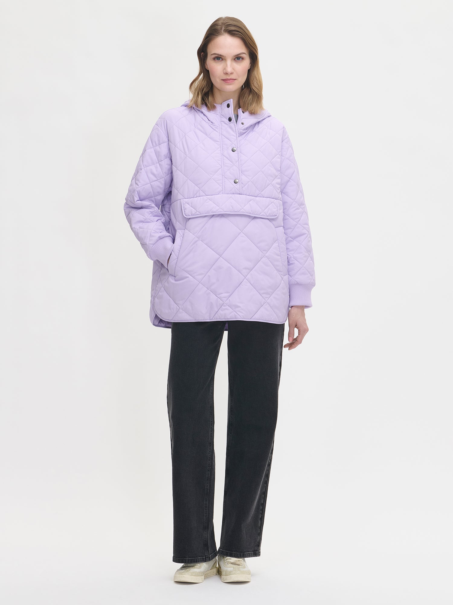 Nanso women's relaxed-fit lilac anorak quilted coat, from the front