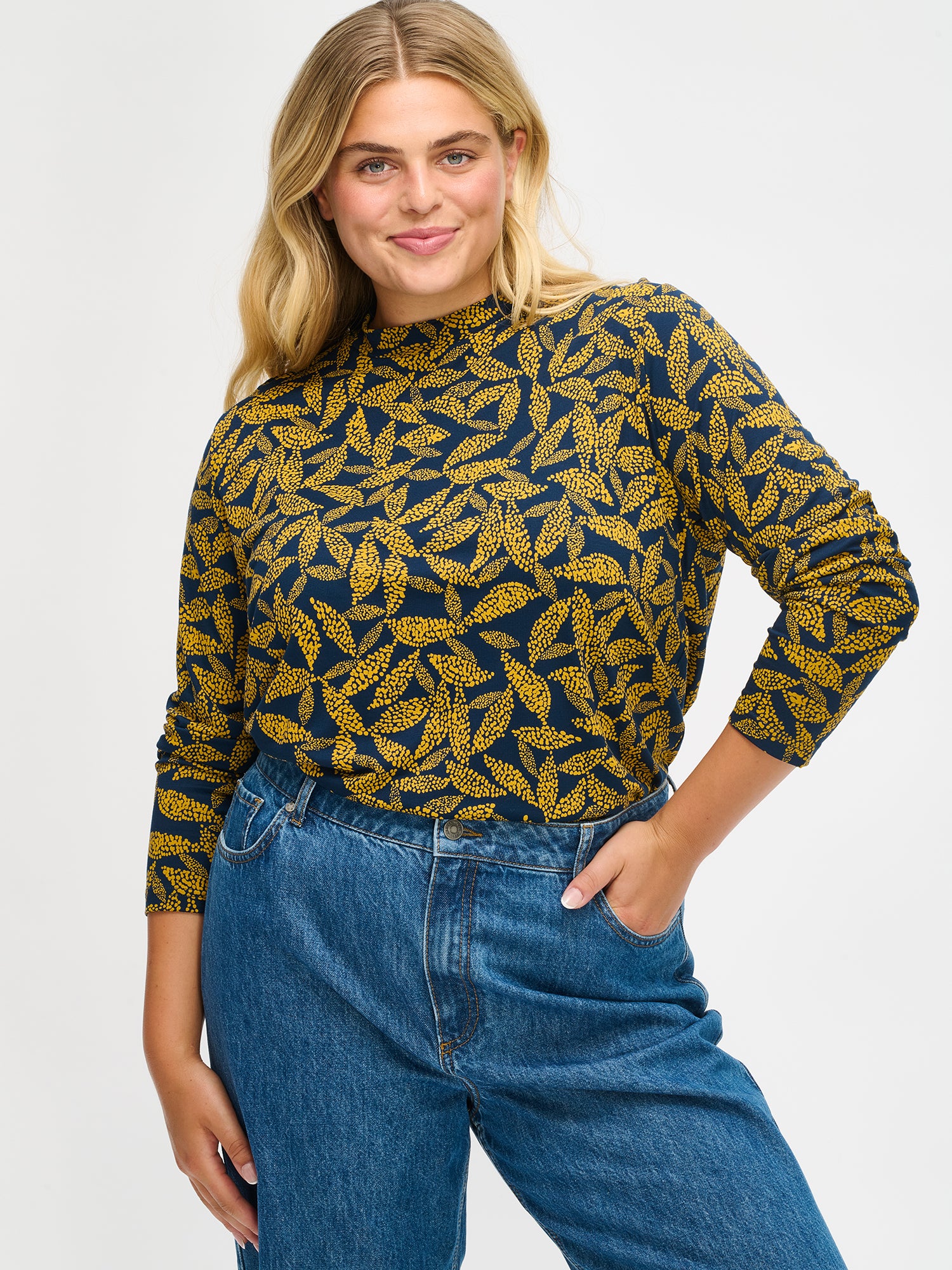 Nanso women’s yellow patterned Triine blouse, size XL front