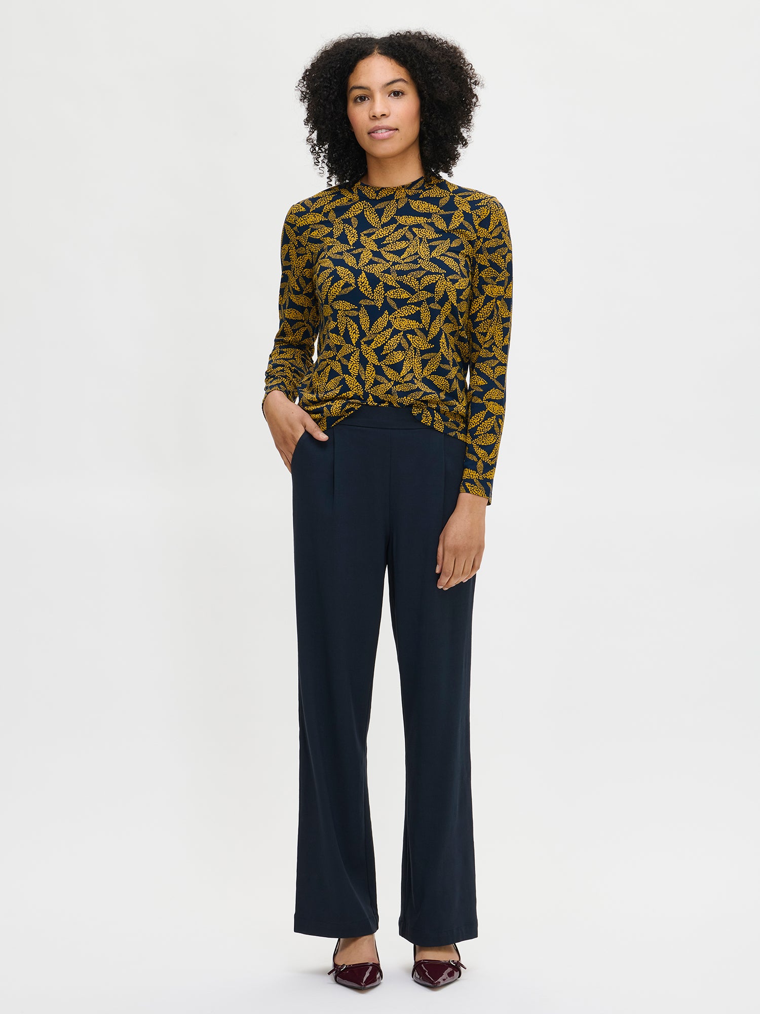 Nanso women’s yellow patterned Triine blouse, size S