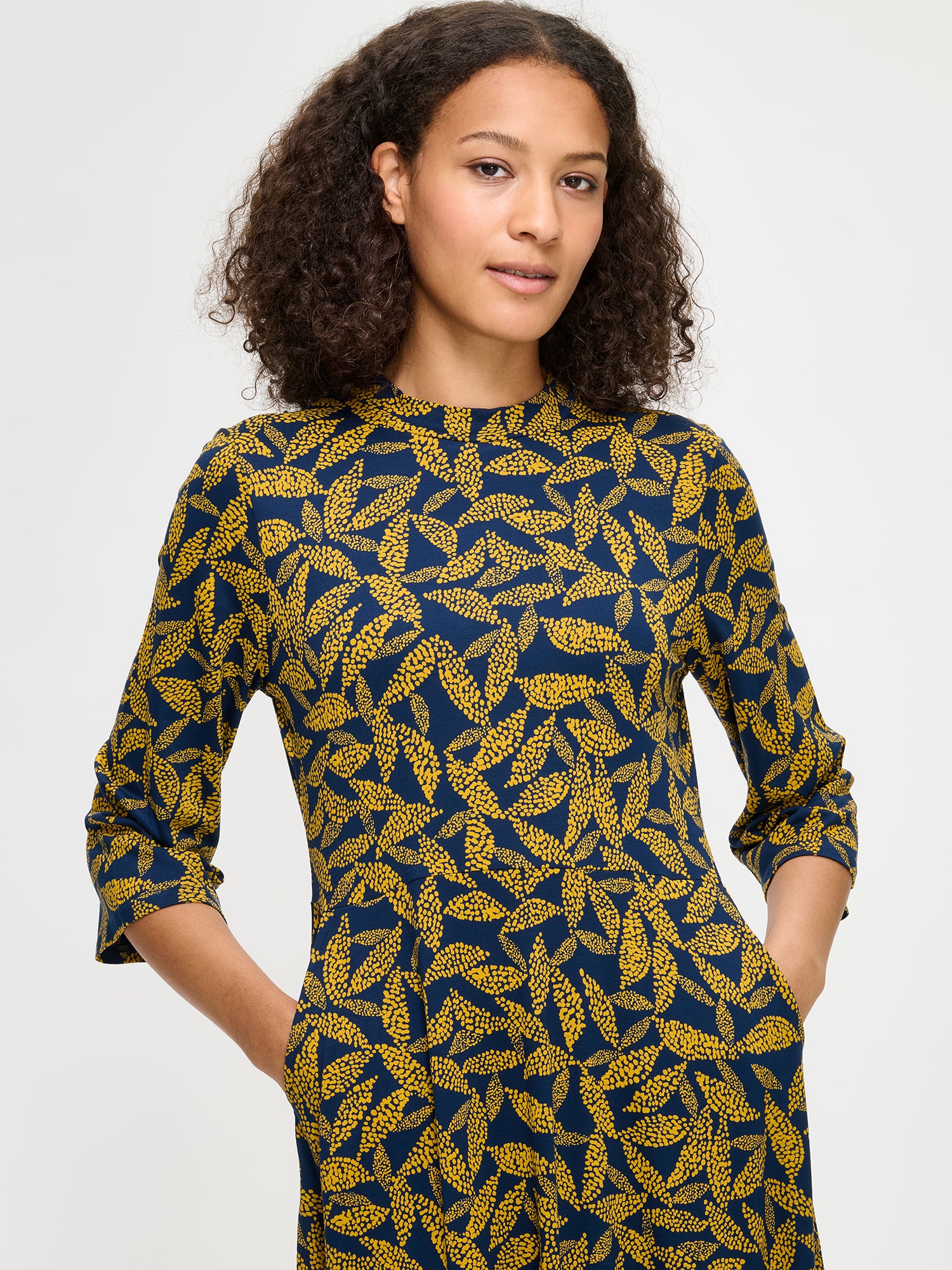 Nanso women's yellow Triine dress, close-up