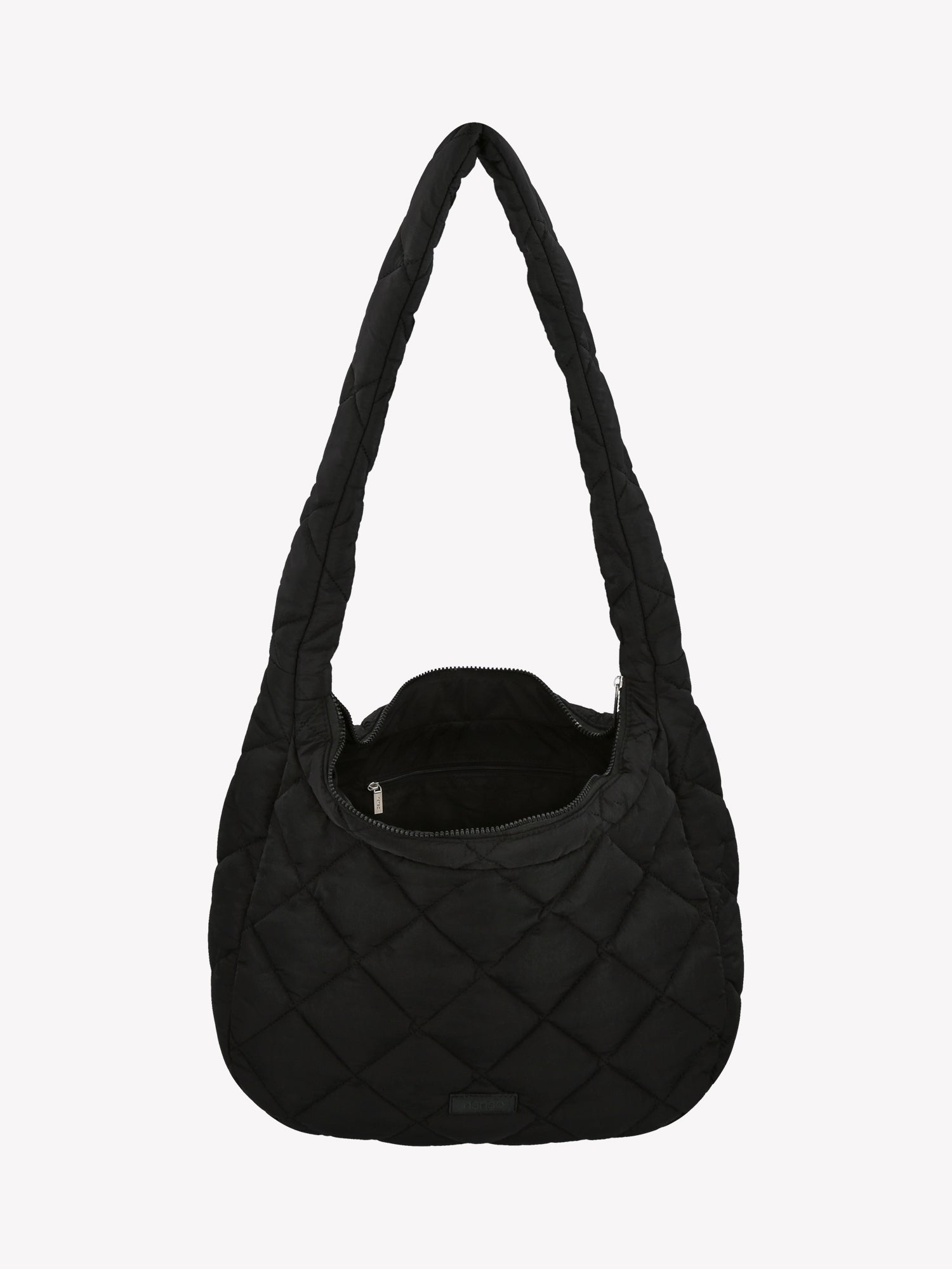 Nanso's dark brown Maxi Vanu bag features trendy quilted fabric in a spacious design with a thin padding, open